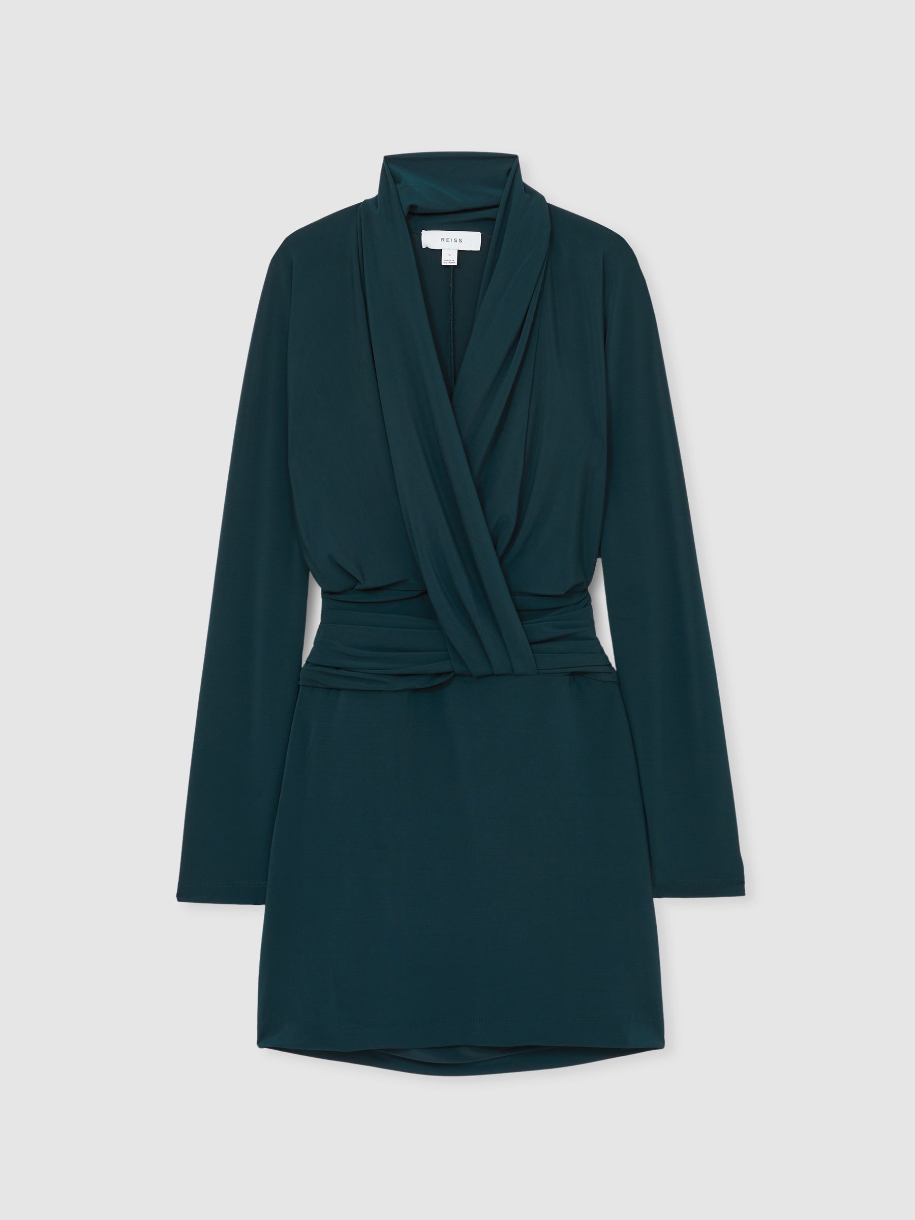 Draped-Front Jersey Mini Dress in Teal