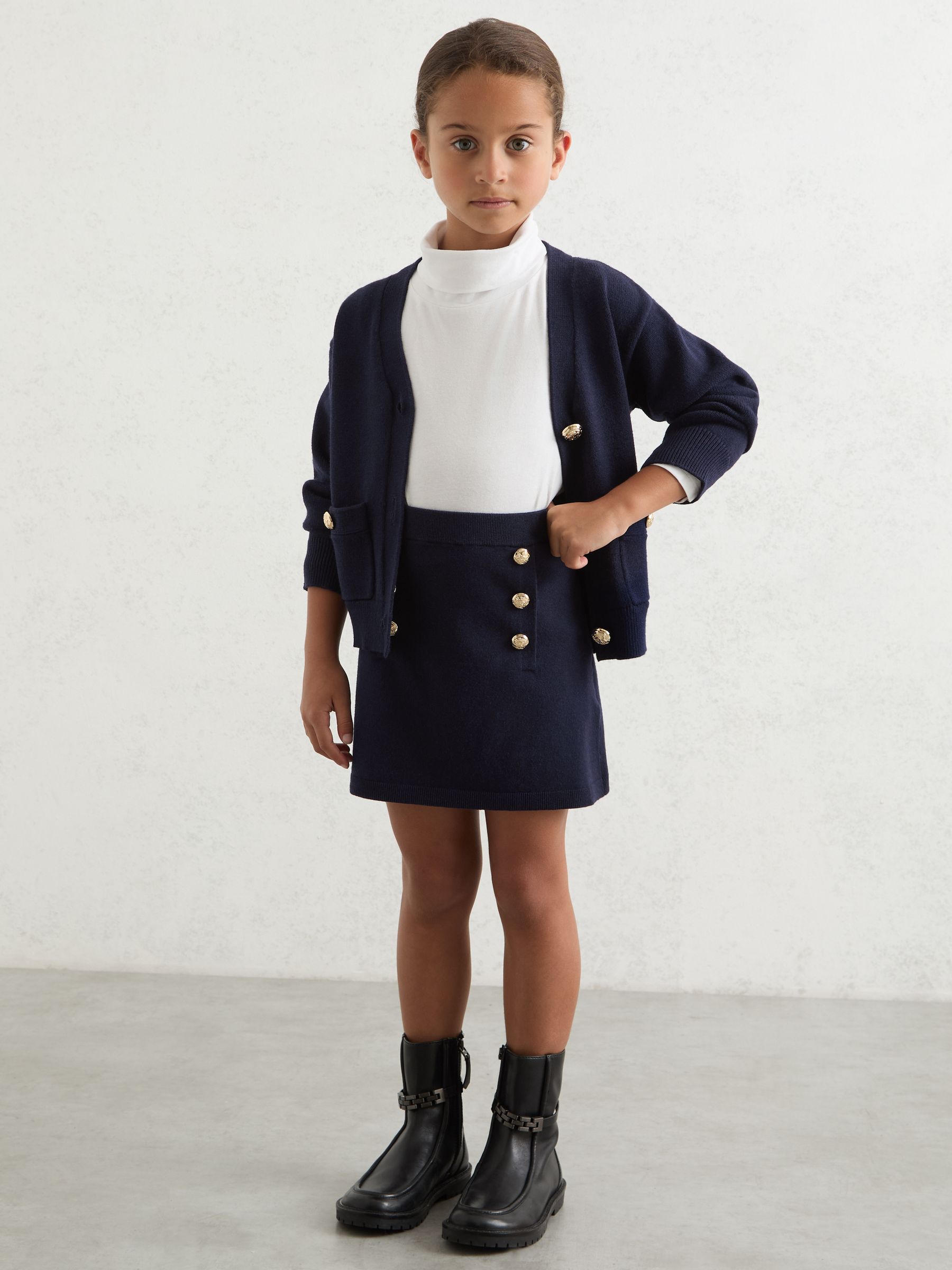 3-9 yrs Knitted Button-Detail A-Line Skirt in Navy