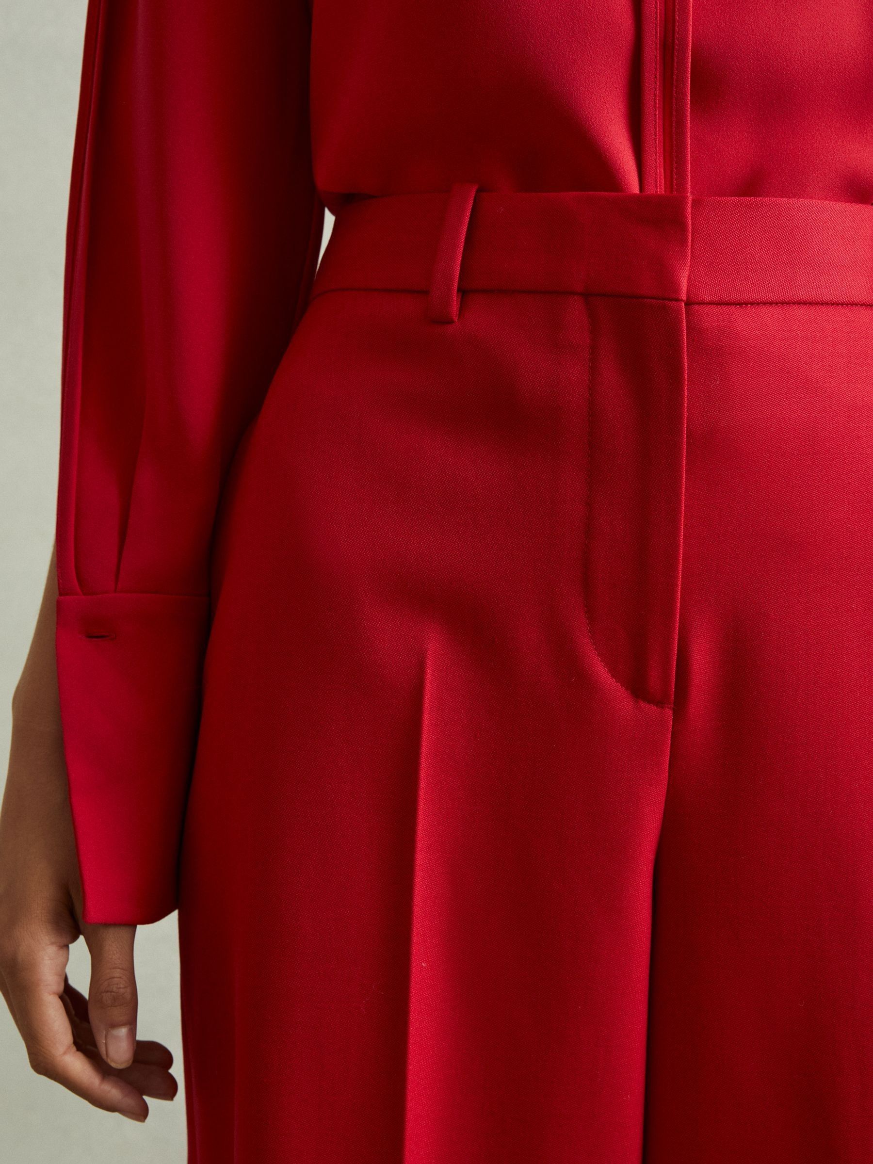 Wool Blend Wide Leg Tux Trousers in Red