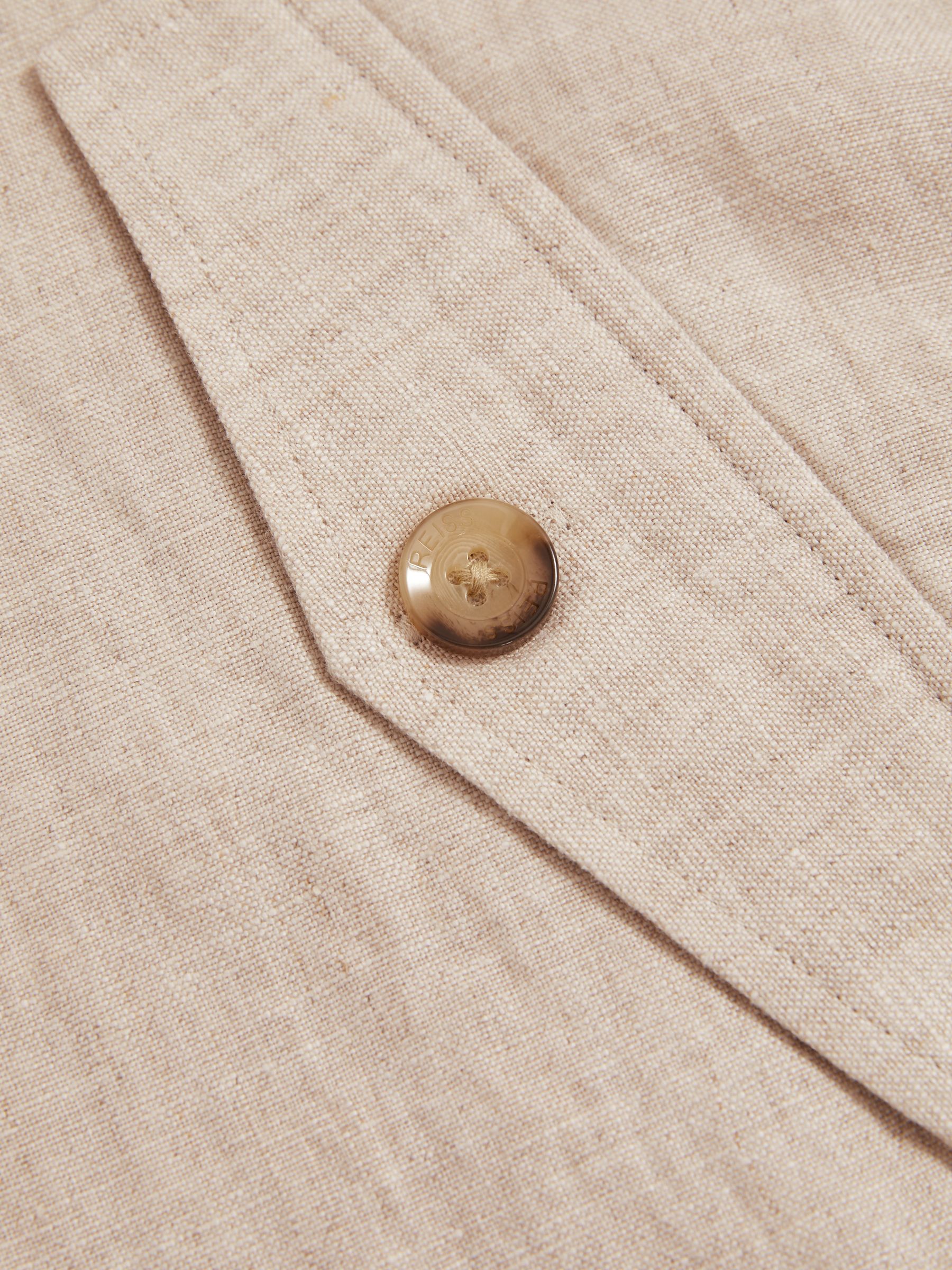 Linen Elasticated Hem Overshirt in Oatmeal