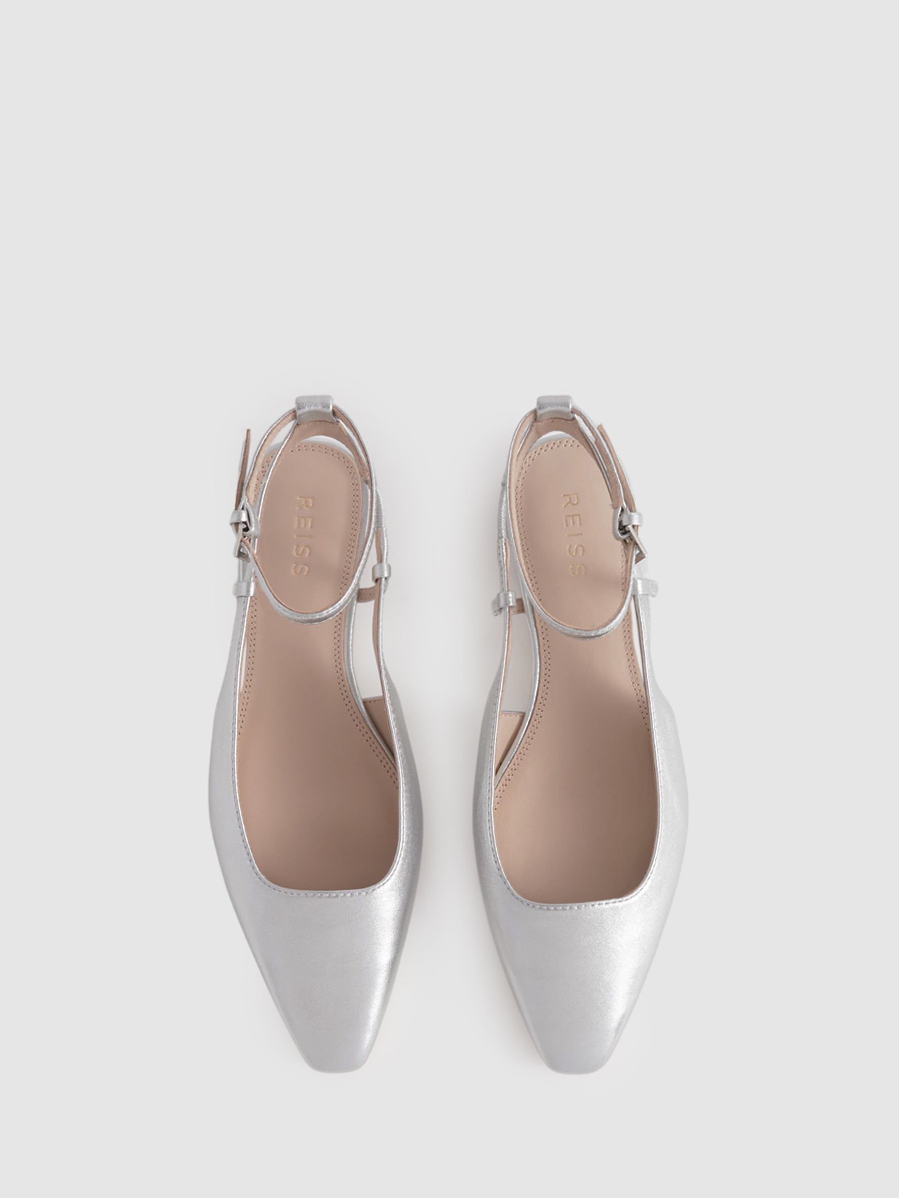 Leather Slingback Ballerina Flats in Silver