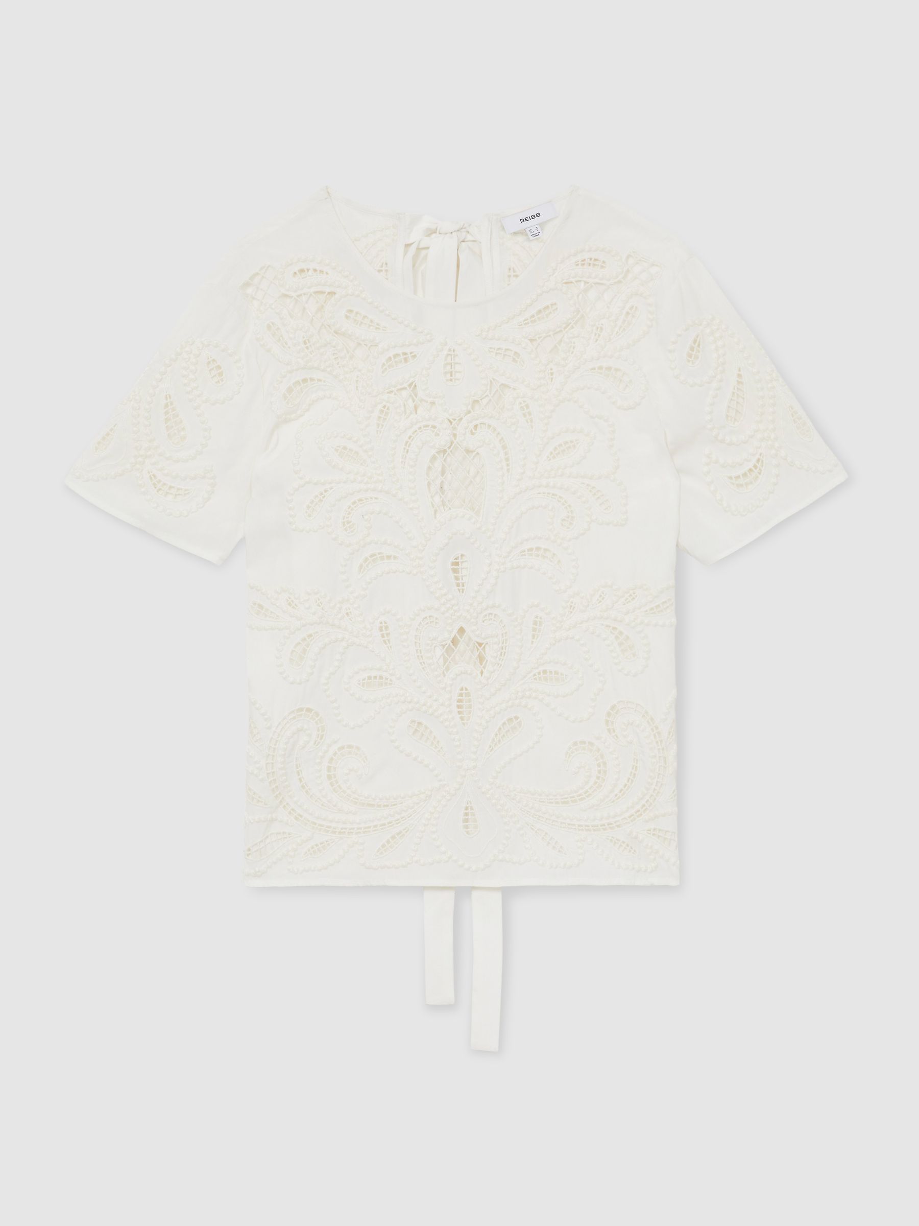 Floral Cut-Out Embroidery Top in Ivory