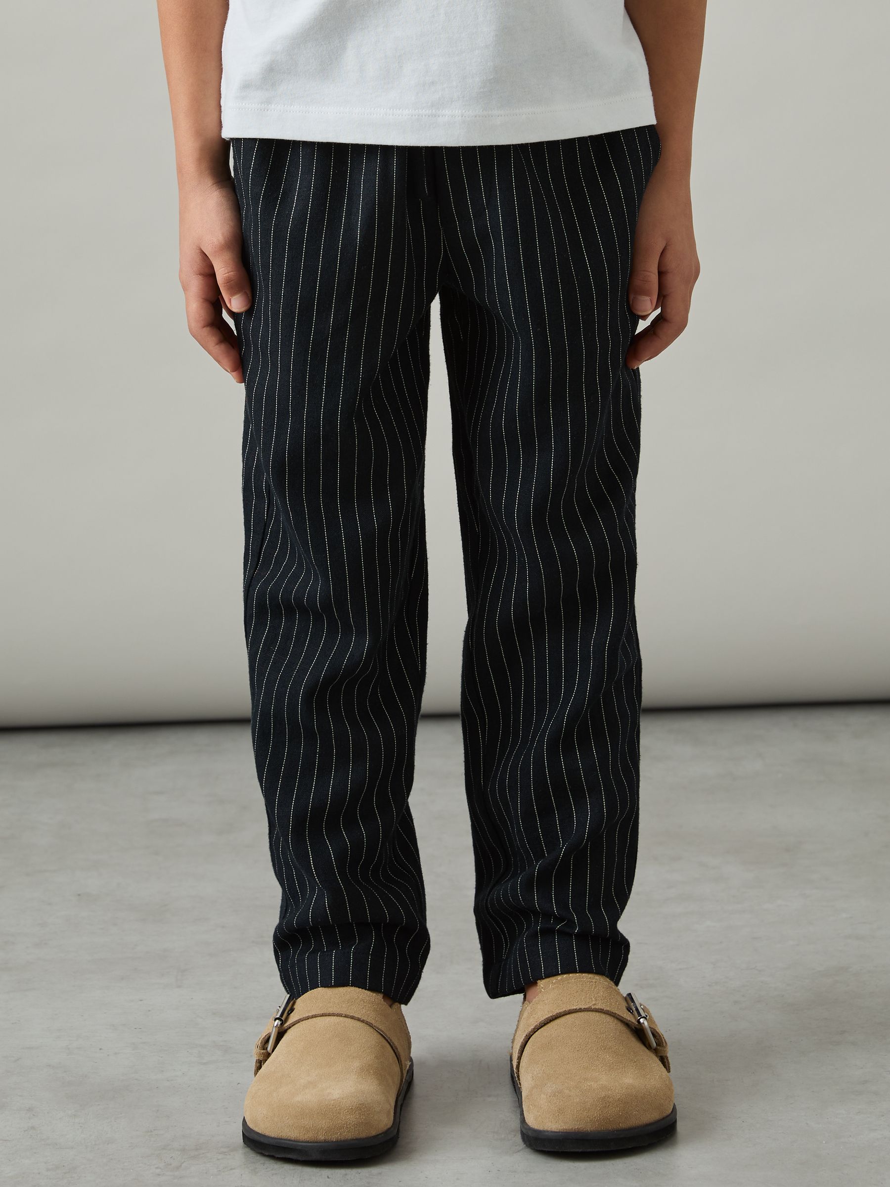 3-9 yrs Linen Blend Drawstring Trousers in Navy Stripe