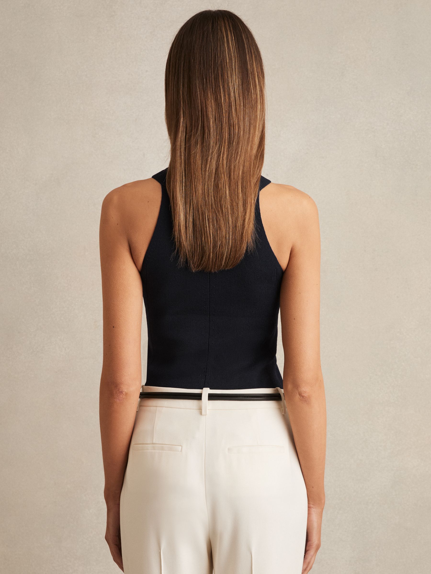 Rib Knit High Neck Vest in Navy