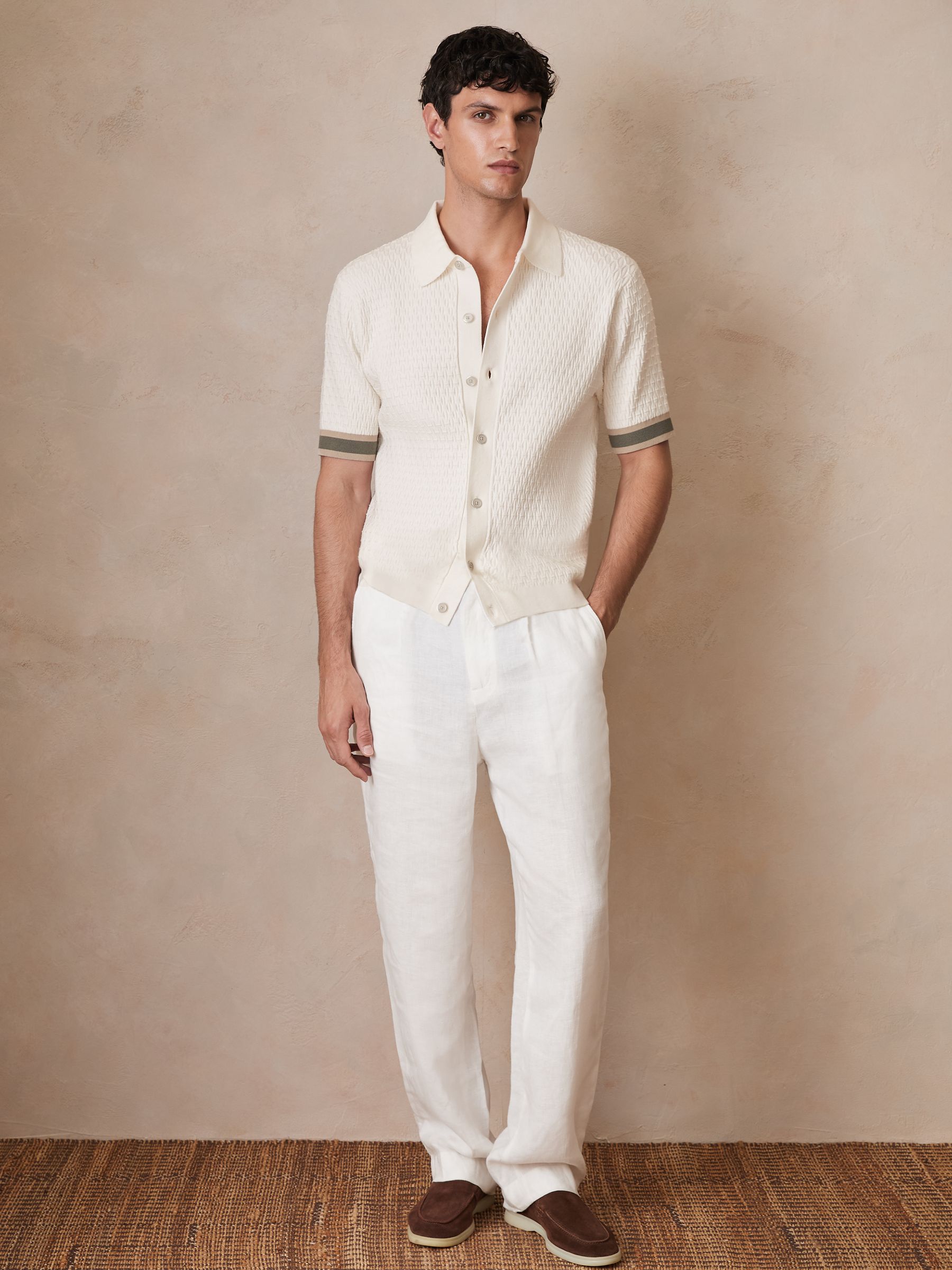 Reiss | Ché Textured Cuff-Trim Shirt in White