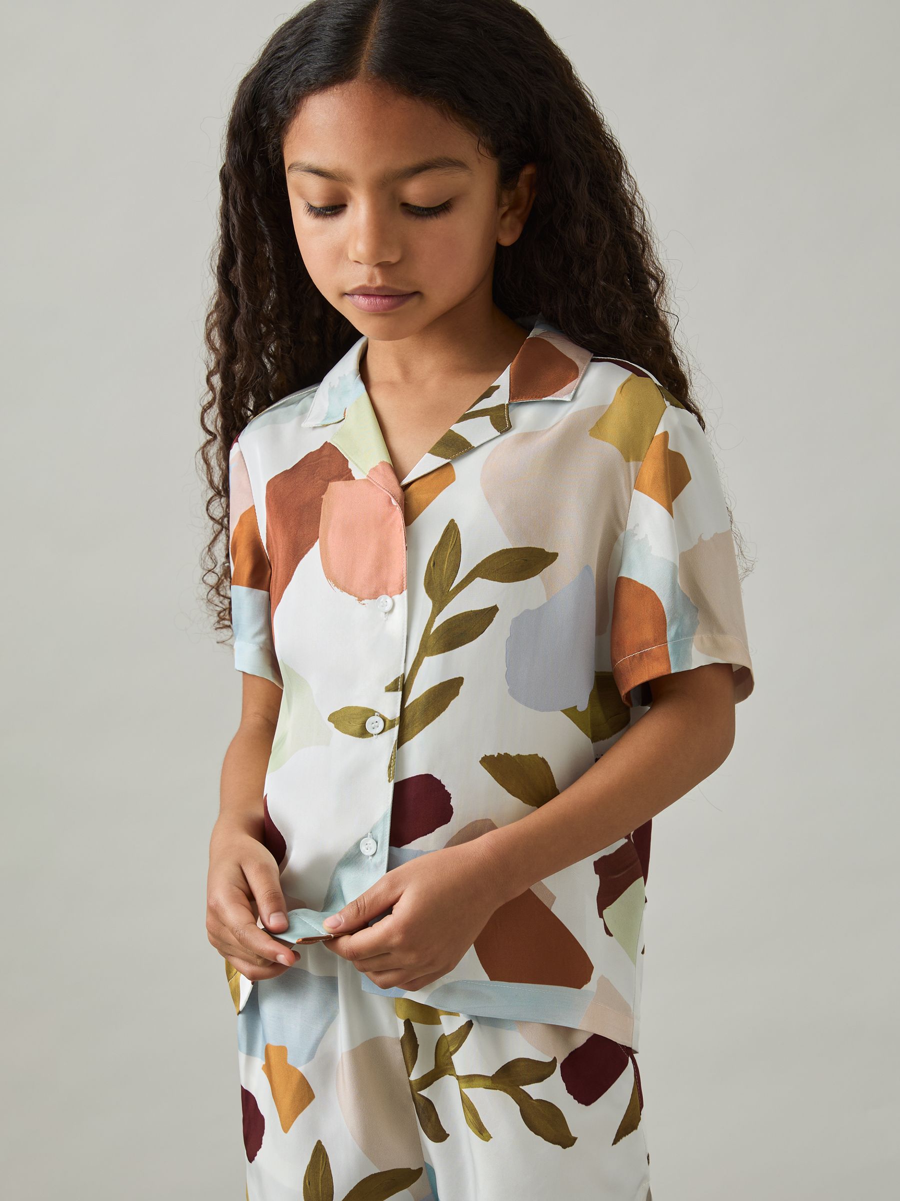 9-13 yrs Printed Cuban Collar Shirt in Multi