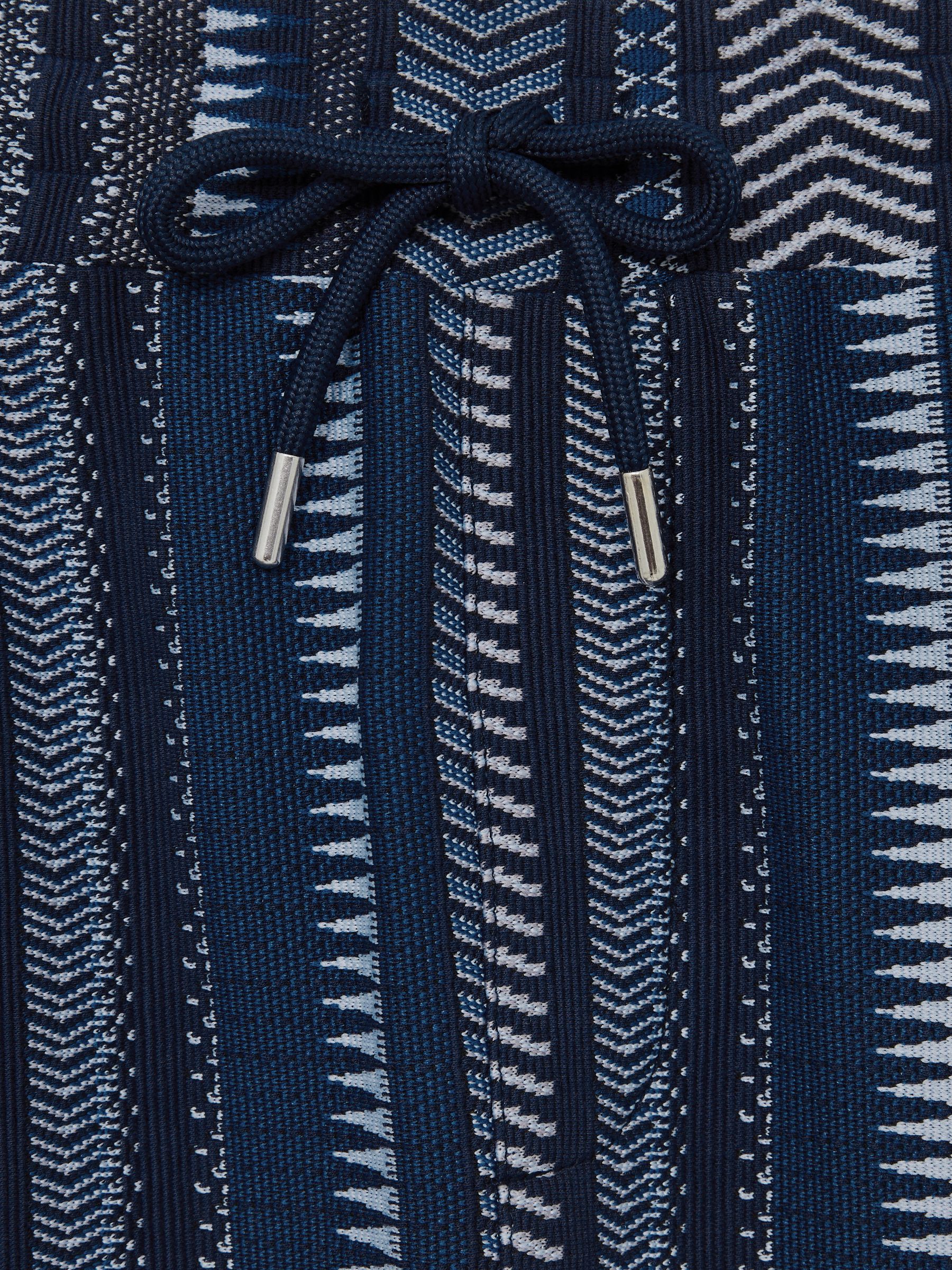 Aztec-Stripe Drawstring Shorts in Navy