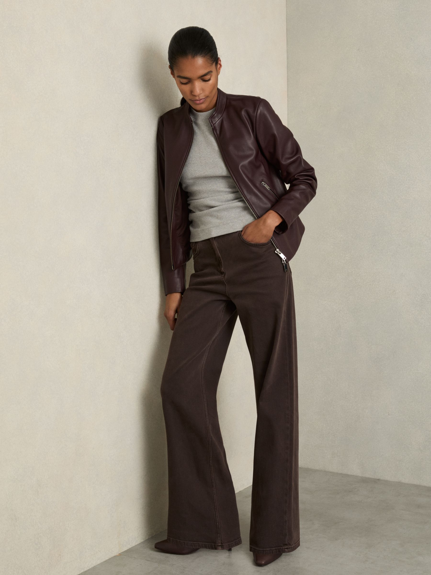 Leather Kitten-Heel Ankle Boots in Chocolate