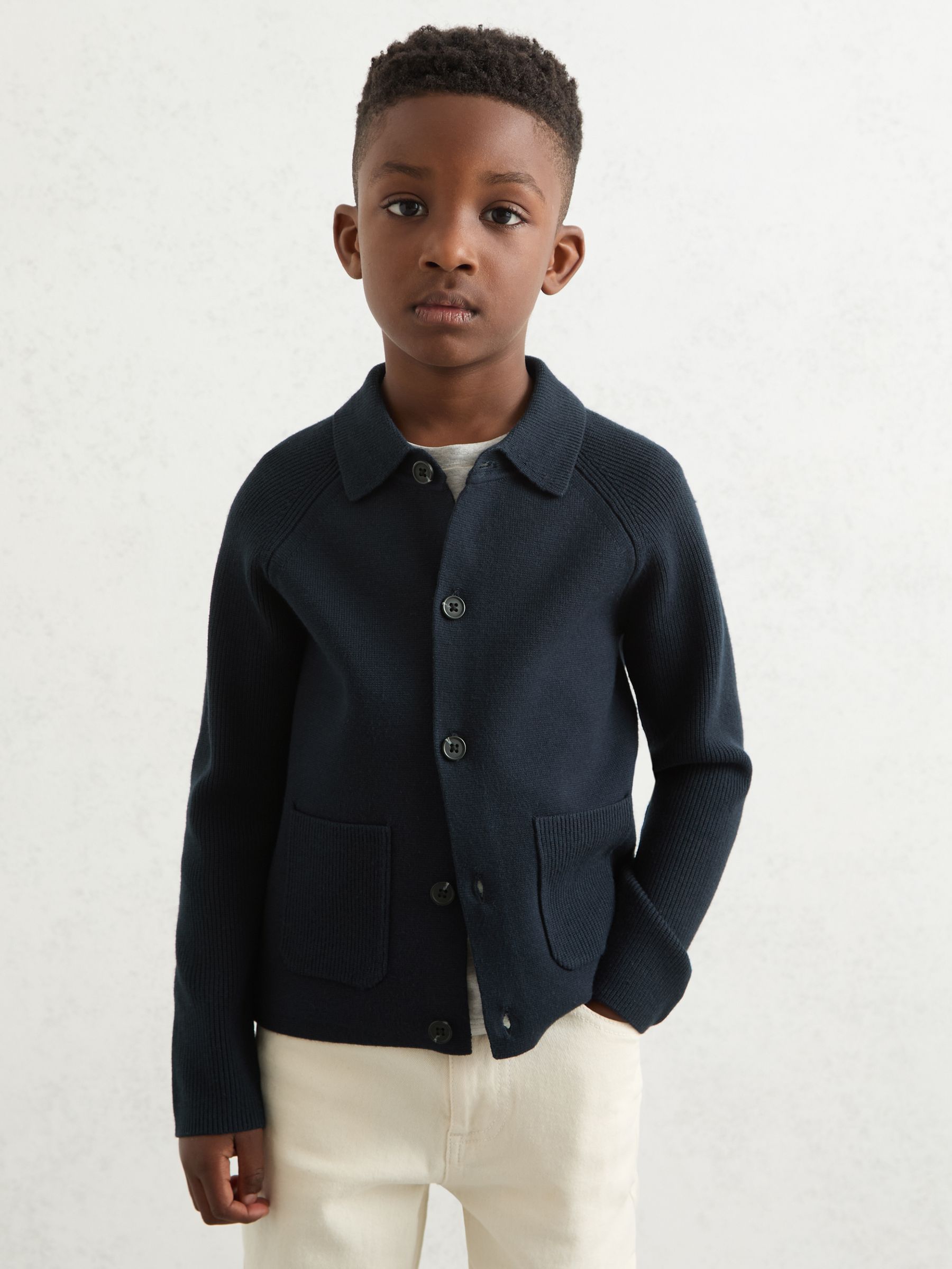 13-14 yrs Button-Through Knitted Cardigan in Navy