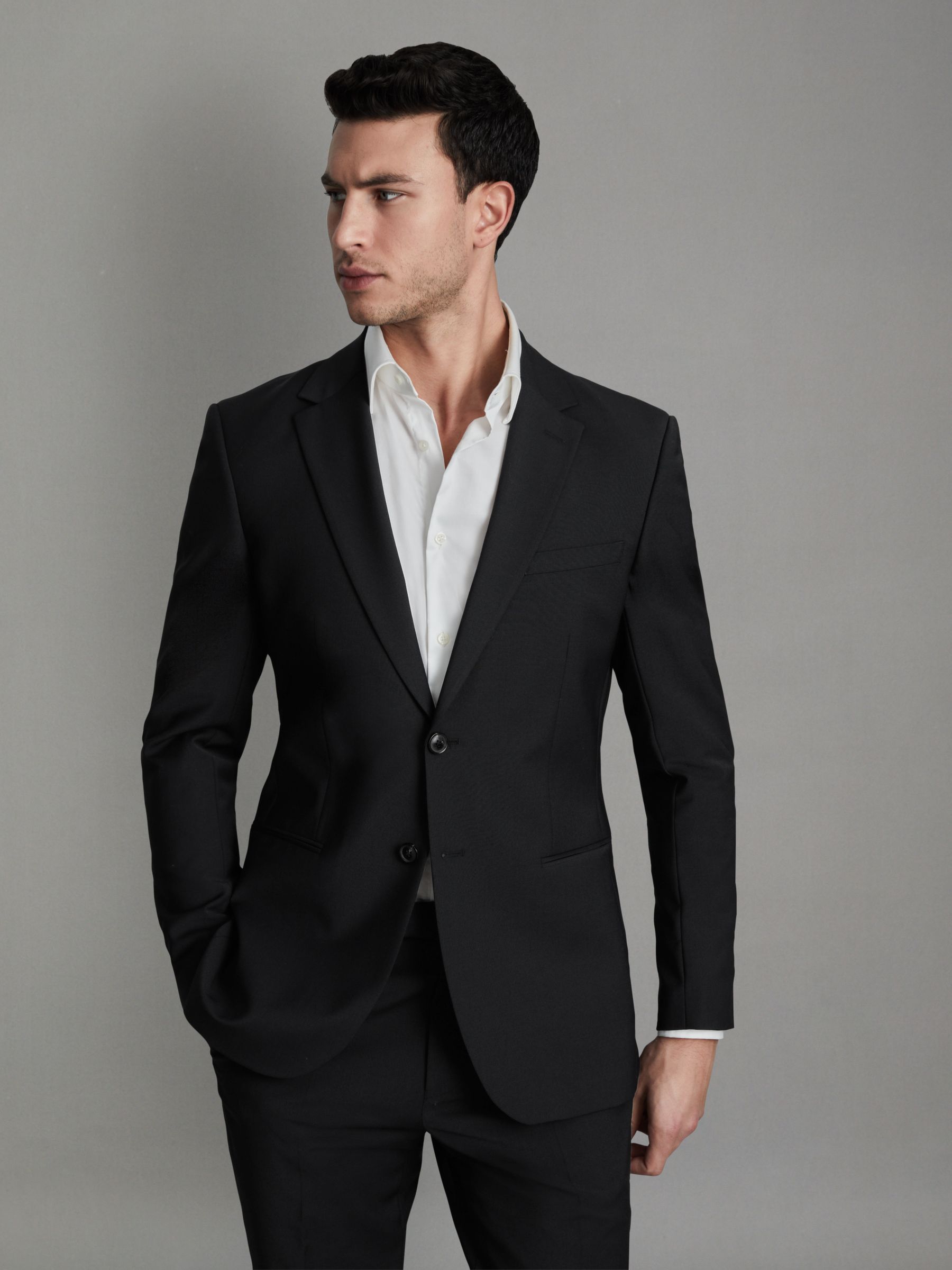 Slim-Fit Wool-Blend Single-Breasted Suit Blazer in Black