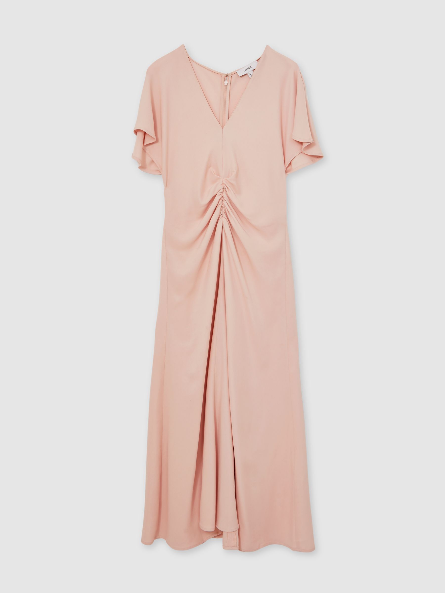 Ruched-Front Midi Dress in Pale Pink