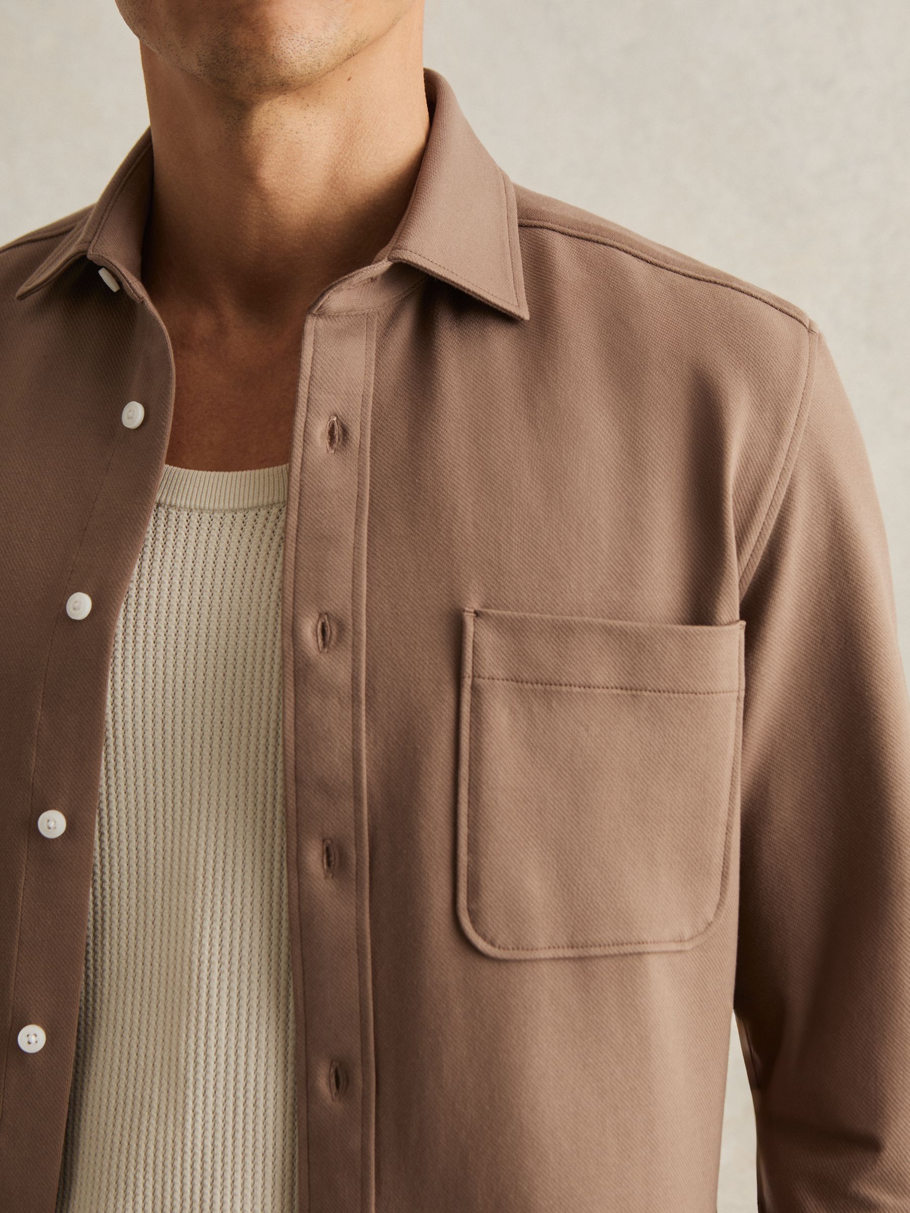 Cotton-Twill Cutaway-Collar Overshirt in Camel