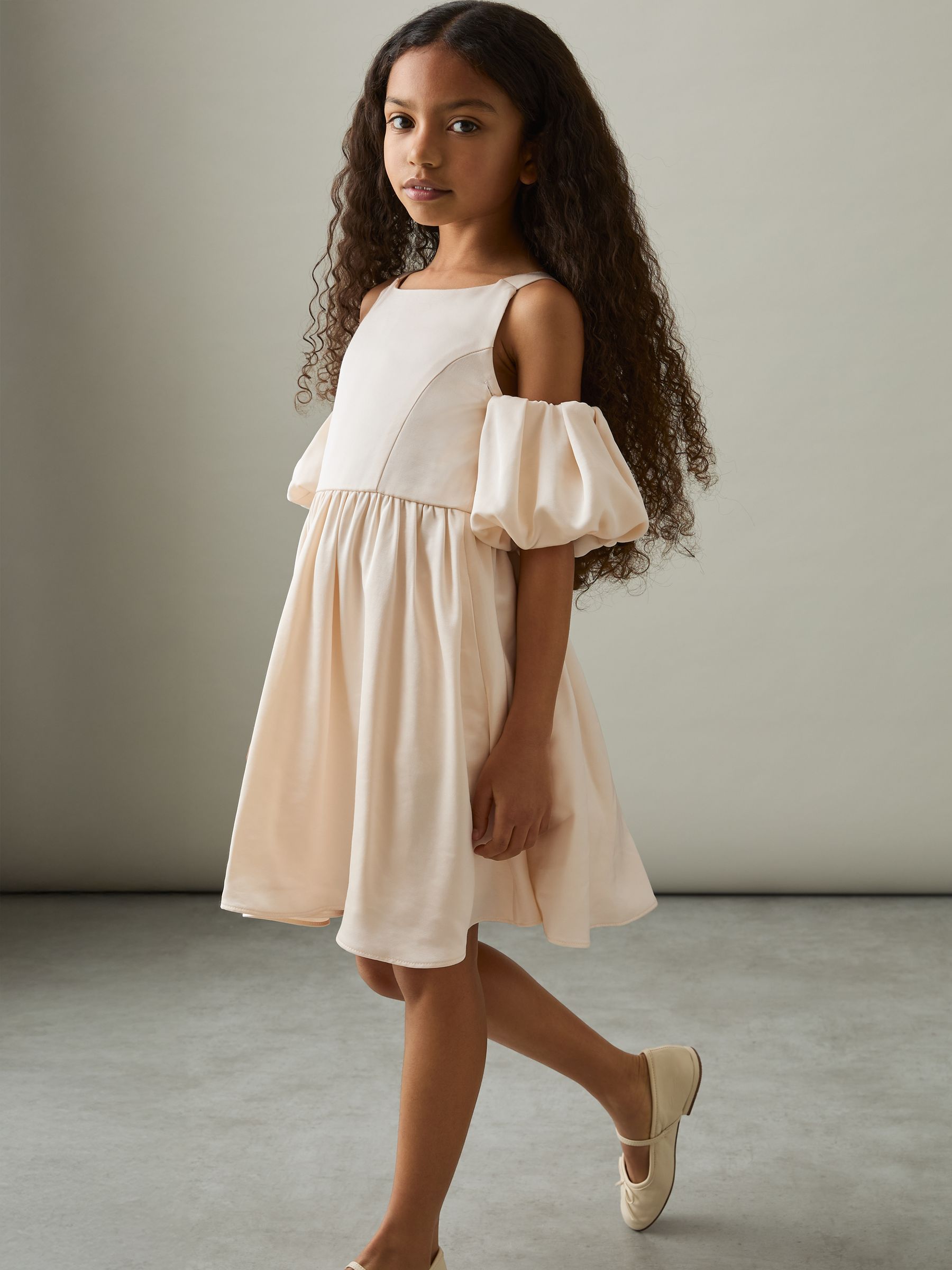 4-9 yrs Sateen Puff-Sleeve Bridesmaid Dress in Ivory