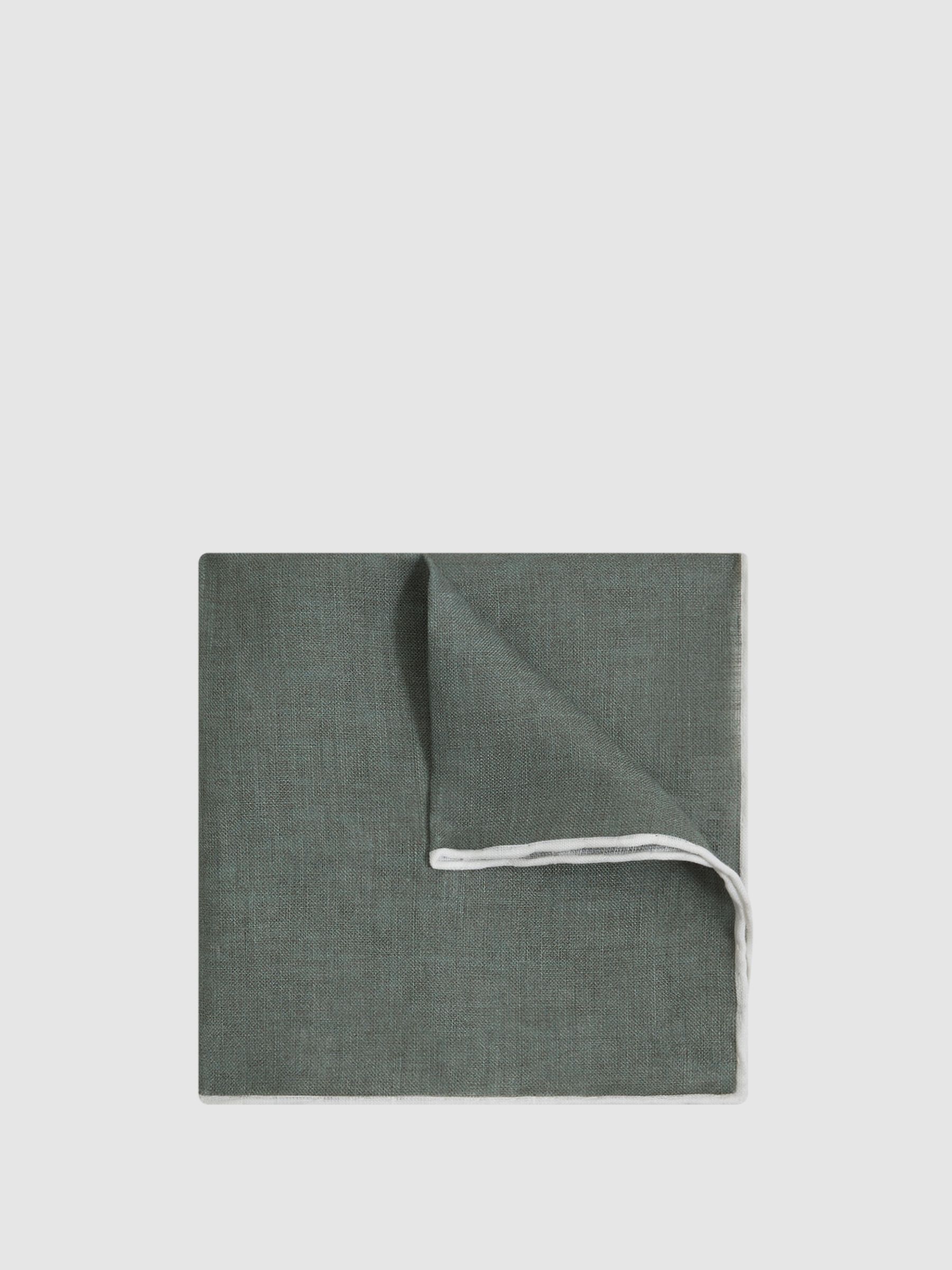 Linen Contrast Trim Pocket Square in Pistachio Melange