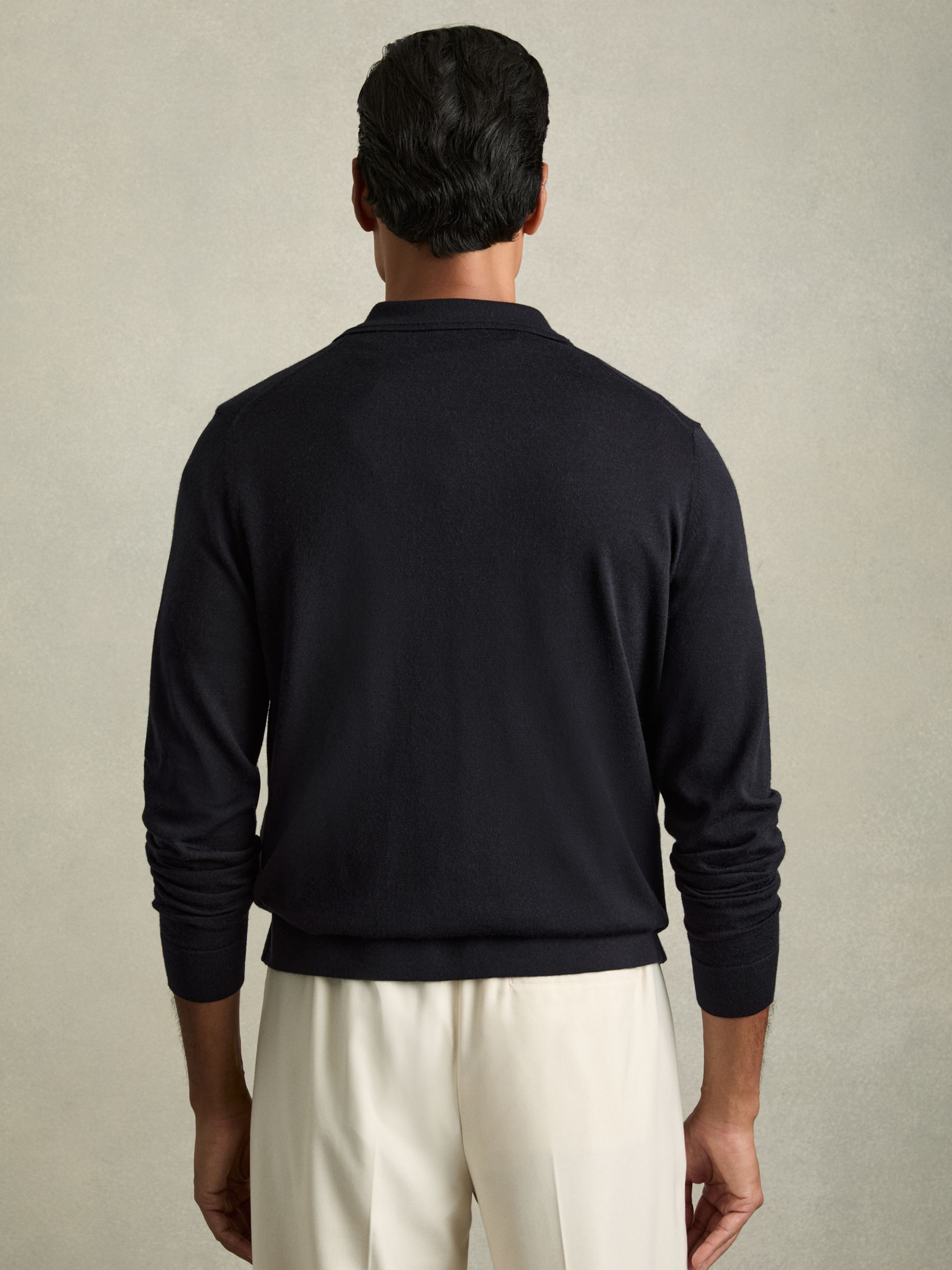 Merino Wool Button-Through Cardigan in Navy