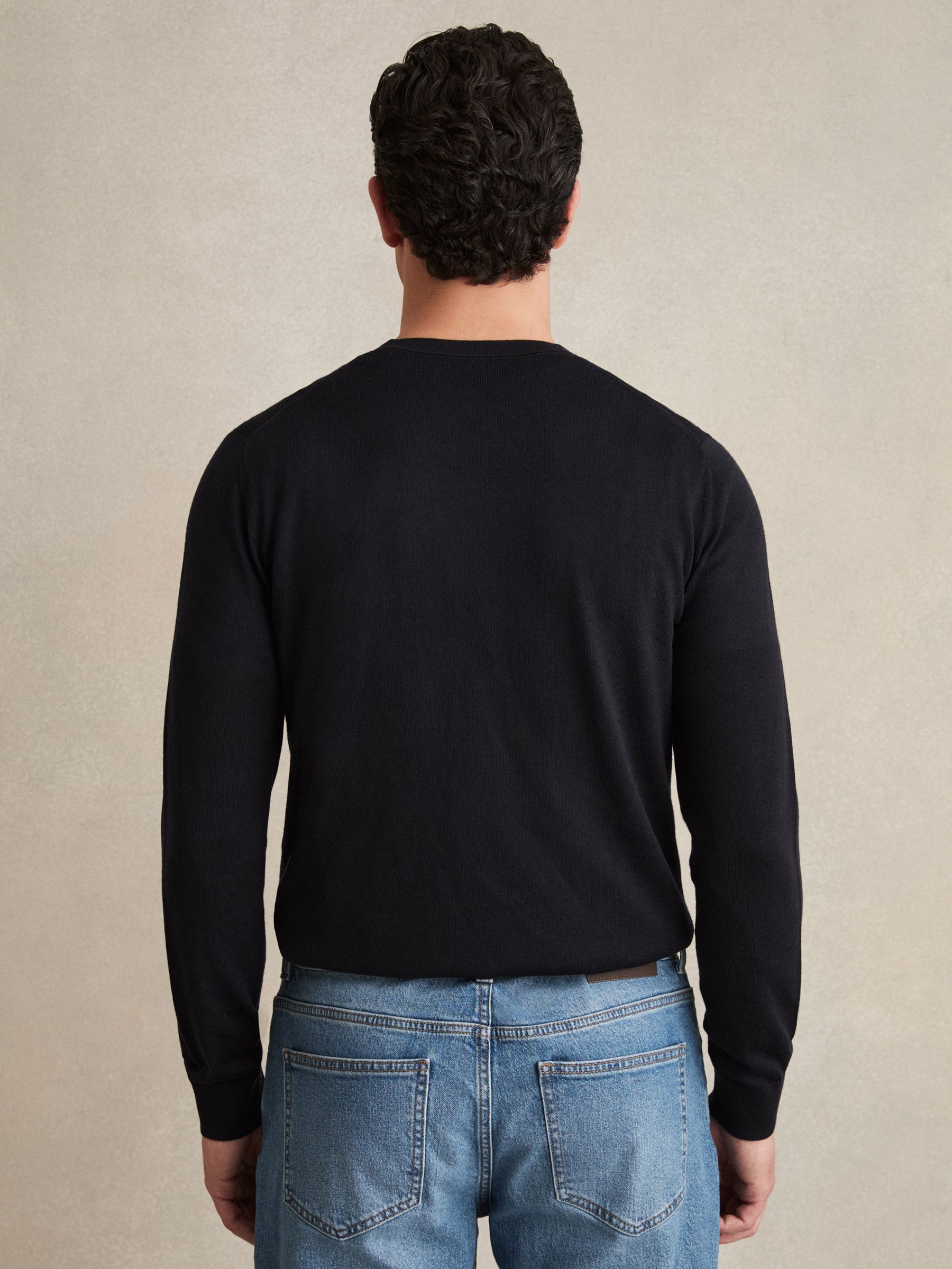 Merino Wool Crew Neck Jumper in Navy