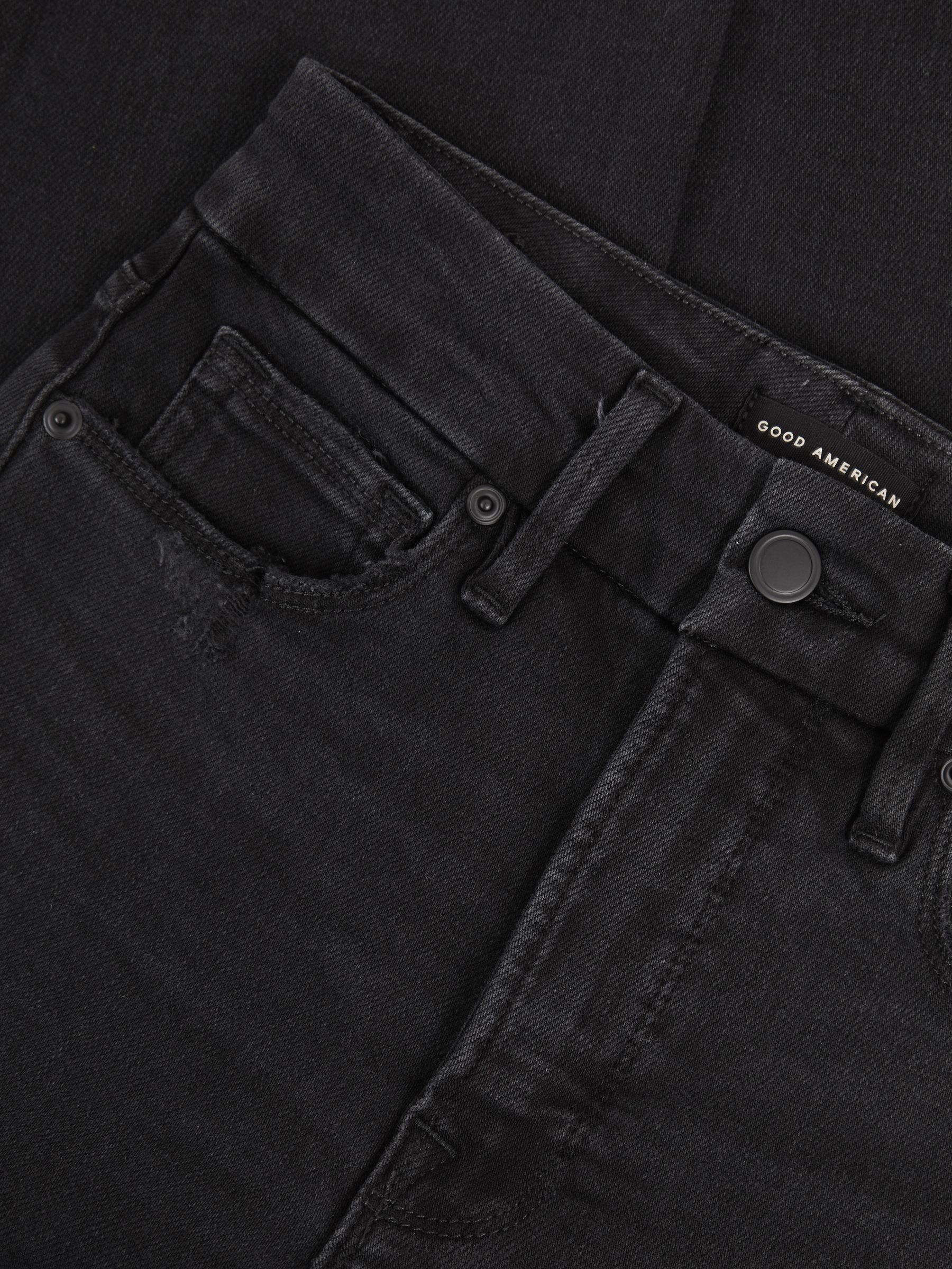 Good American Distressed-Hem Cropped Jeans in Black