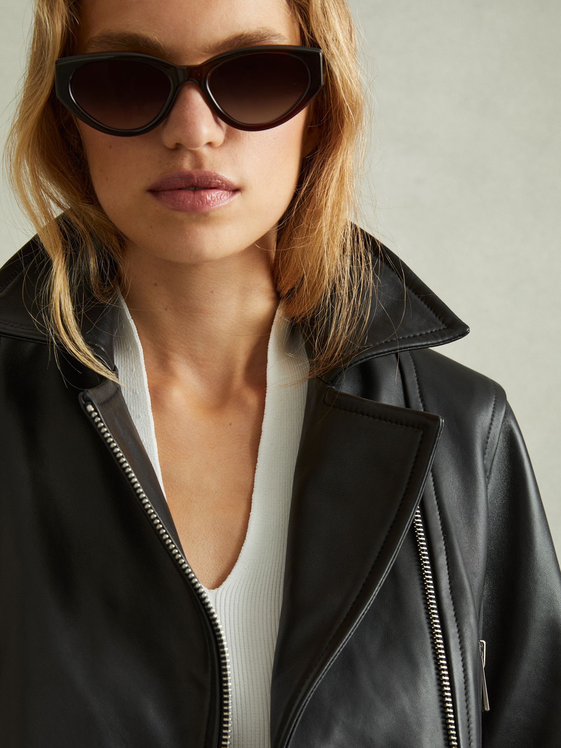 Febe Black Belted Leather Jacket