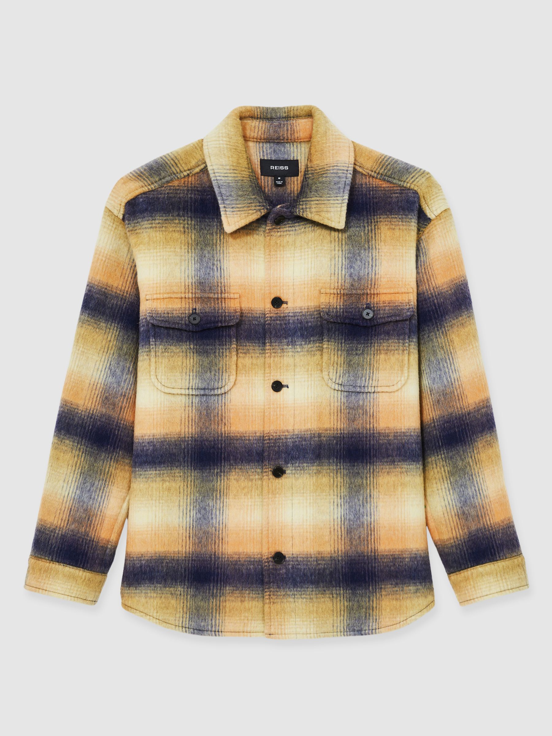 Brushed Wool-Blend Check Overshirt in Amber Orange