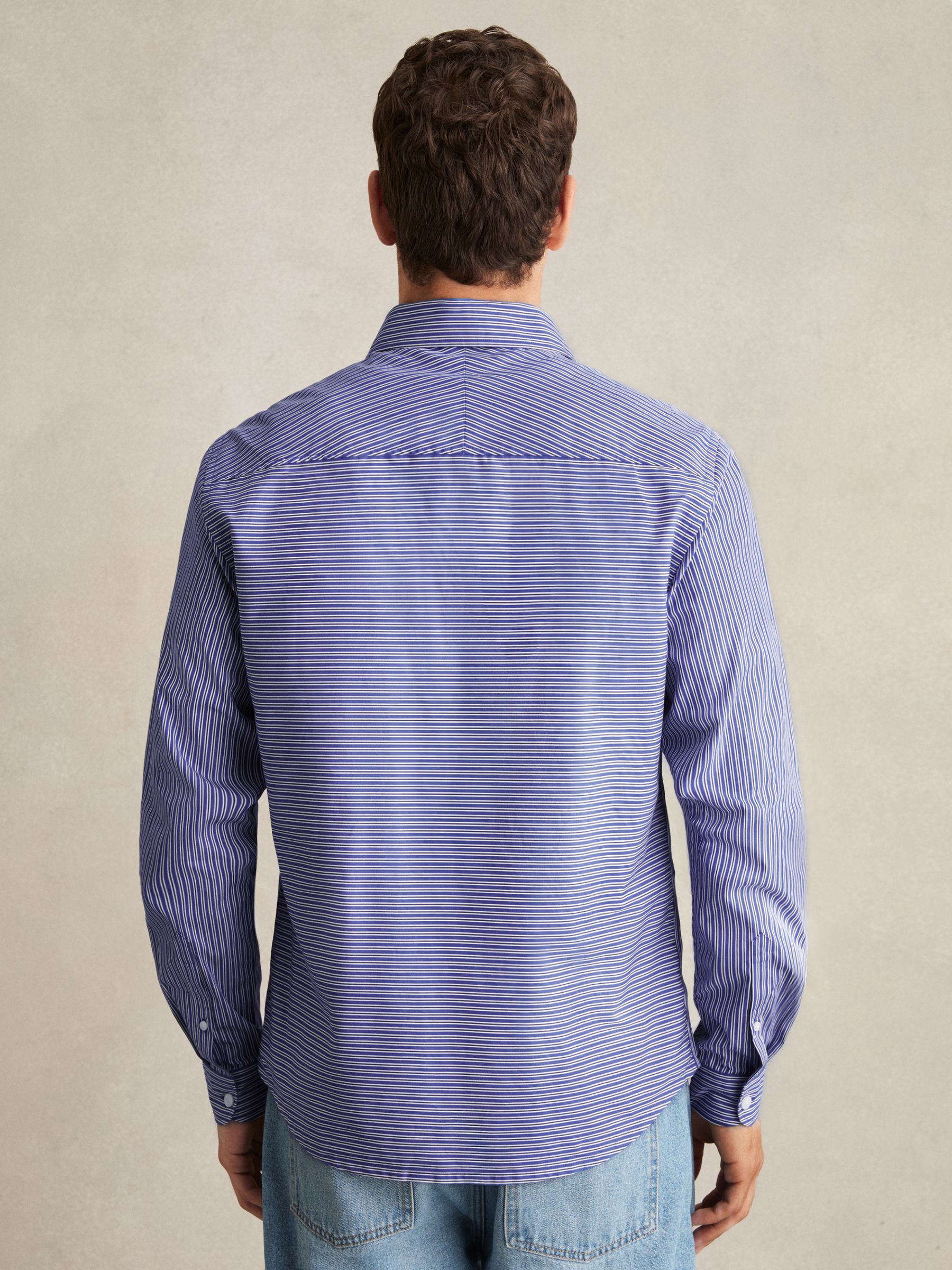 Cotton-Poplin Stripe Twin-Pocket Shirt in Blue/White
