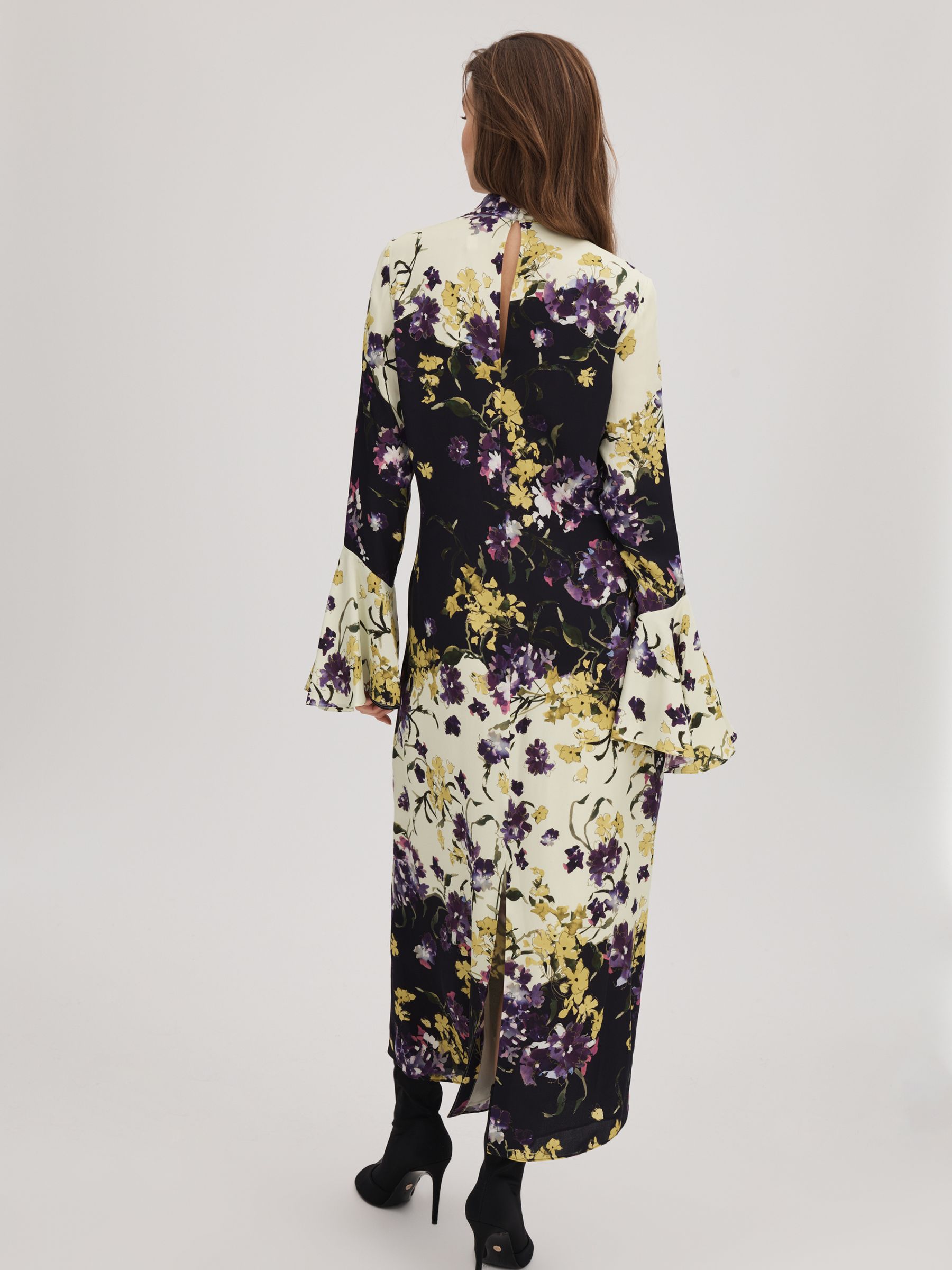 Florere Printed Fluted Cuff Midi Dress in Multi