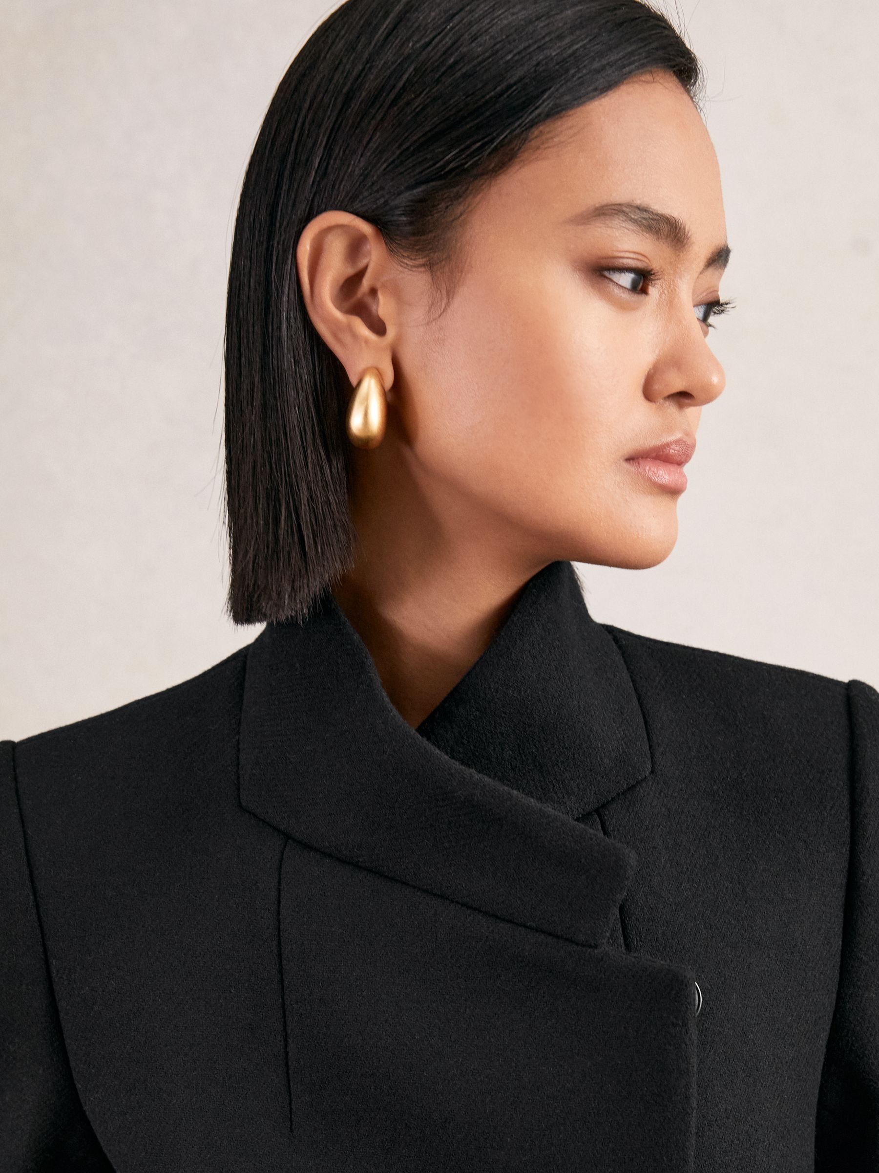 Petite Wool-Blend Wrapover Mid-Length Coat in Black