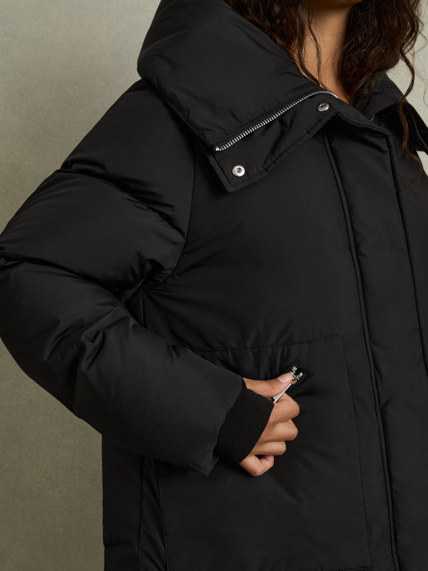 Petite Concealed-Hood Puffer Coat in Black