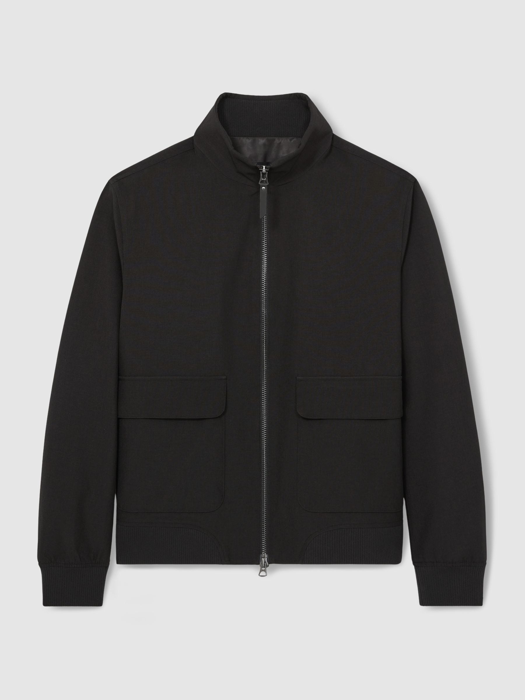 Zip-Through Funnel-Neck Jacket in Black