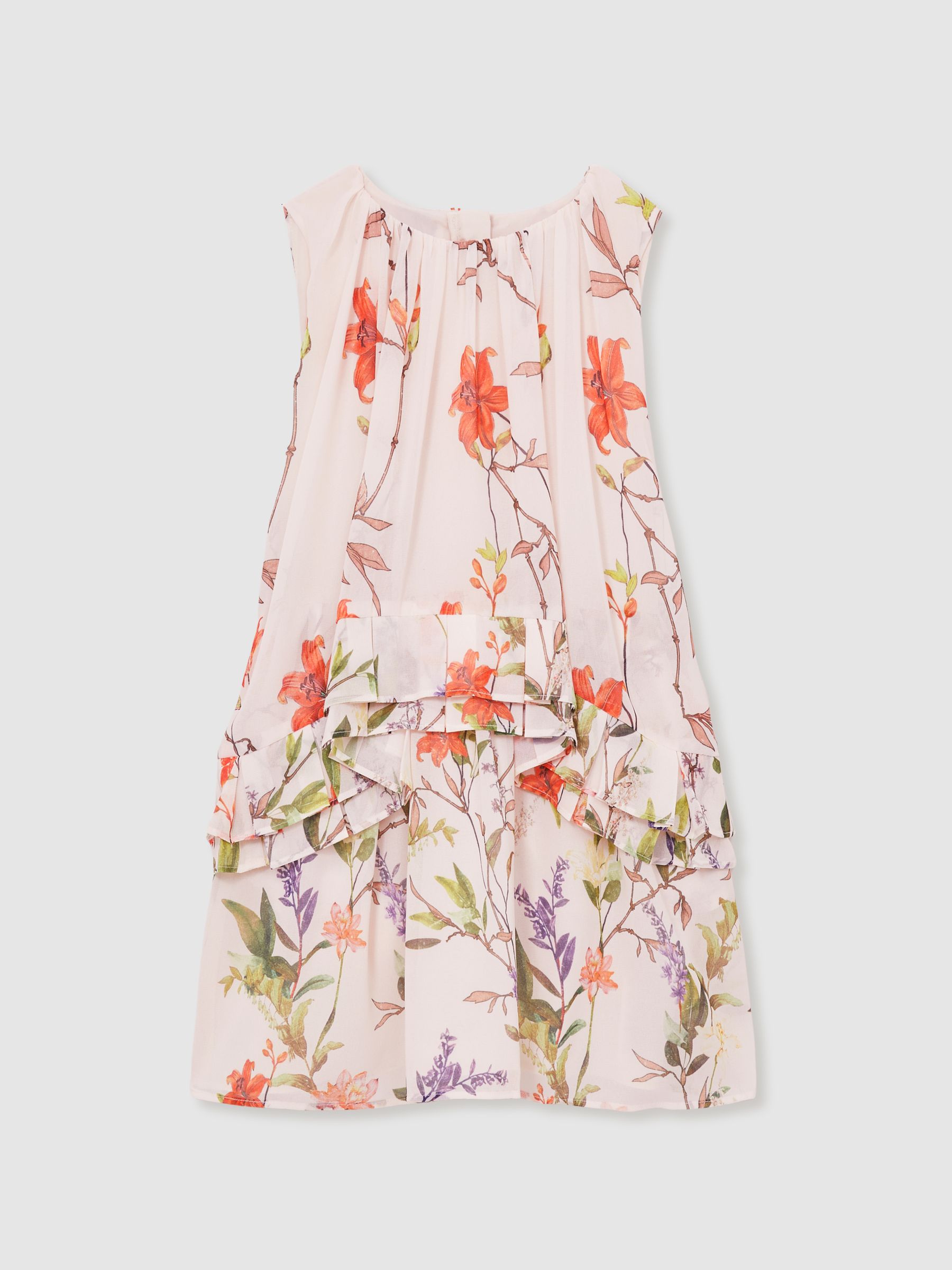 13-14 yrs Chiffon Floral-Print Tiered Dress in Pink Print