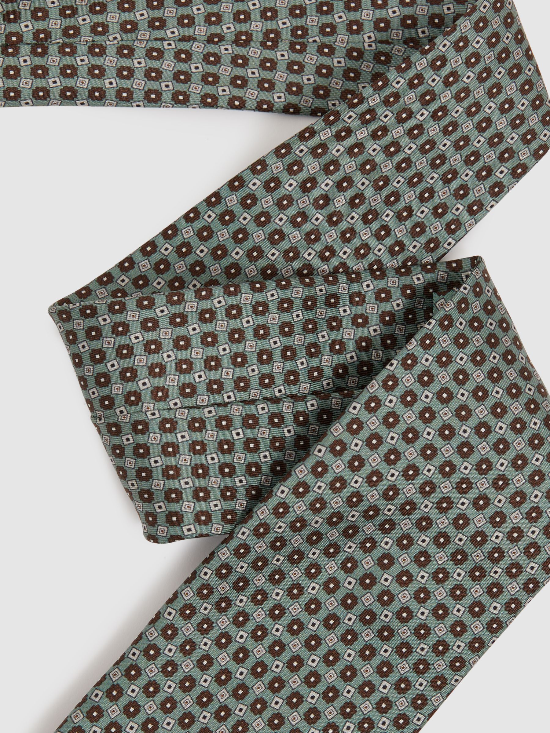 Silk Floral Print Tie in Light Green