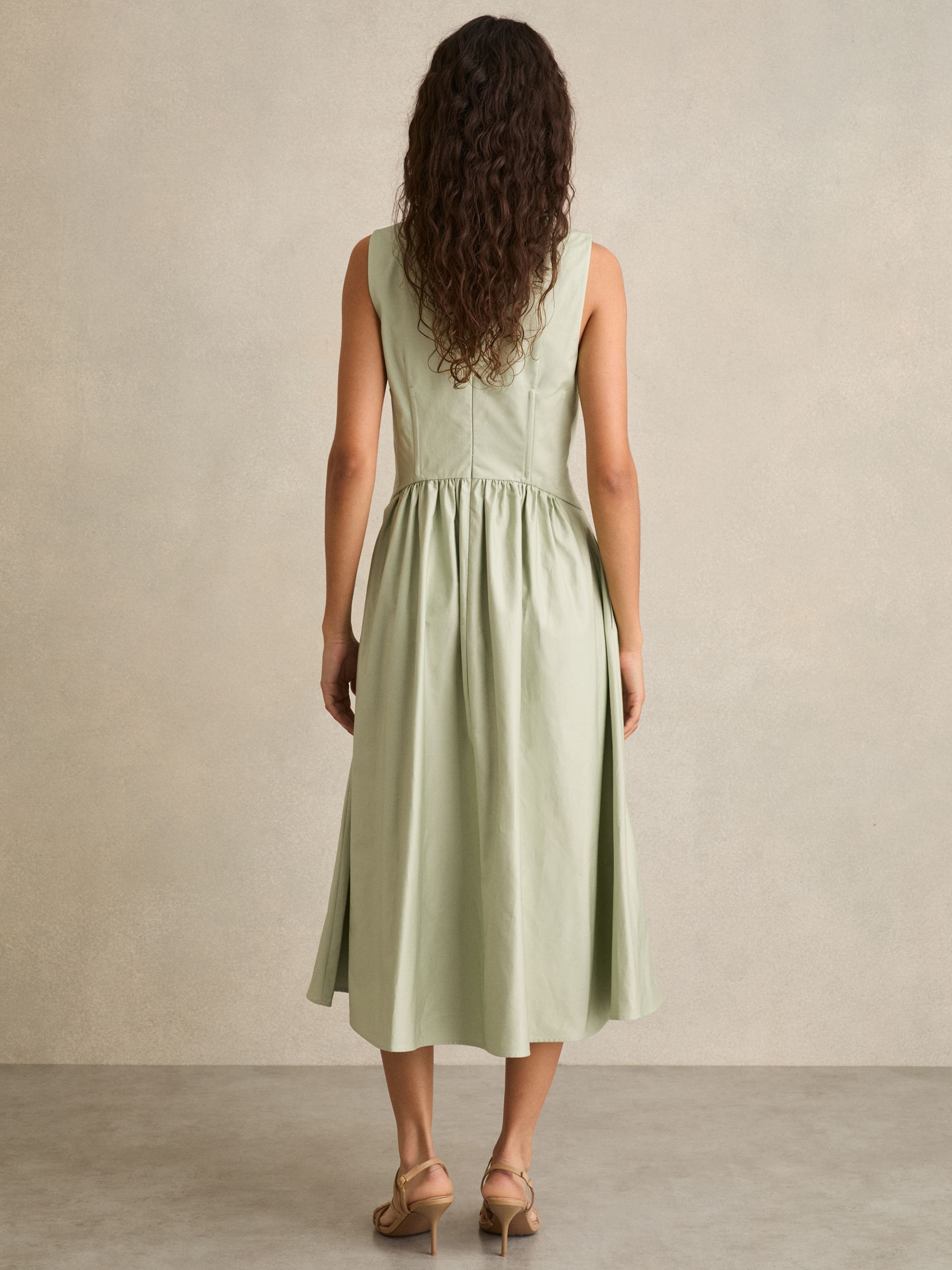 100% Cotton Corset Midi Dress in Sage
