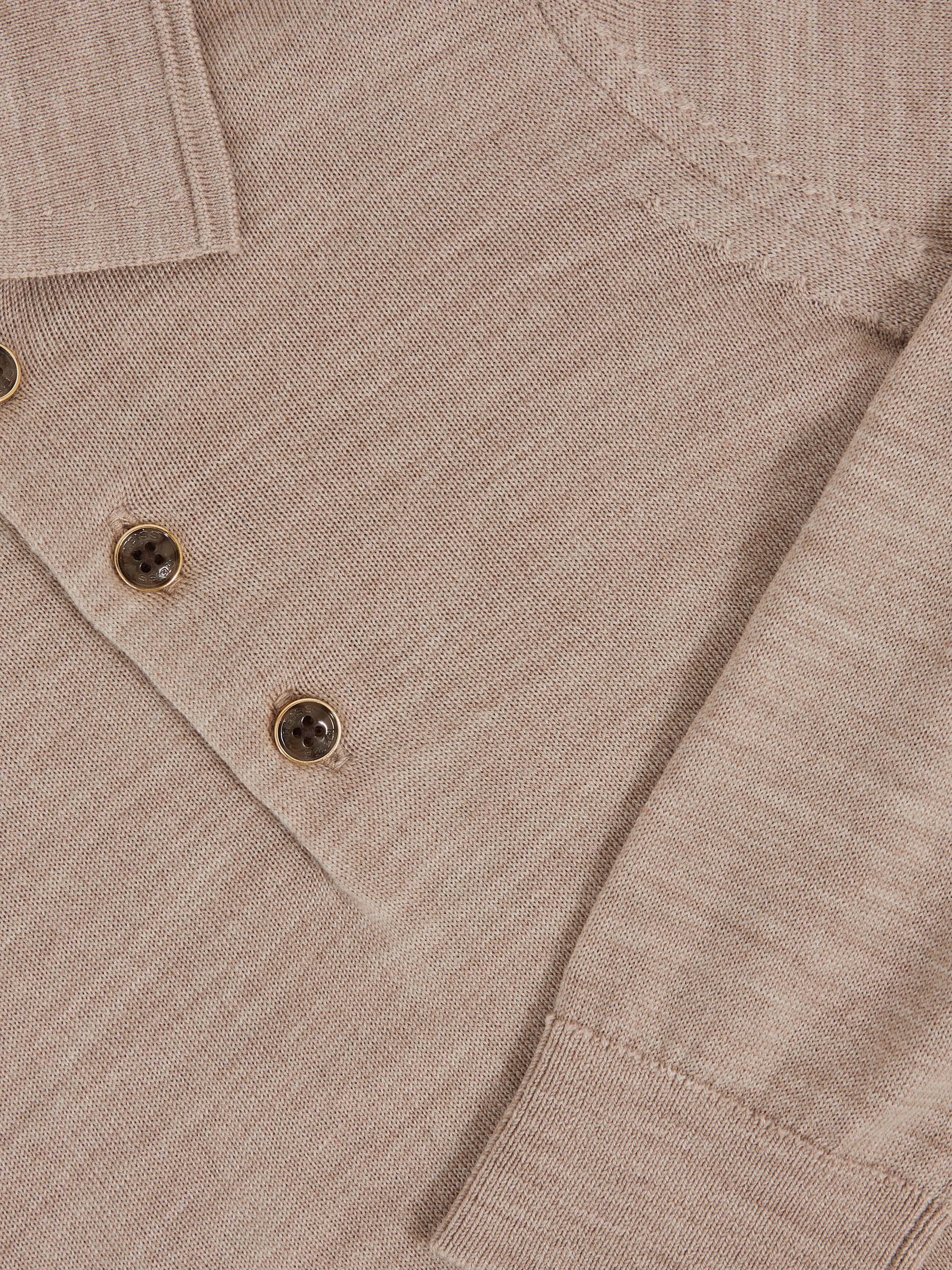 4-9 yrs Merino Wool Long-Sleeve Polo Shirt in Wheat Melange