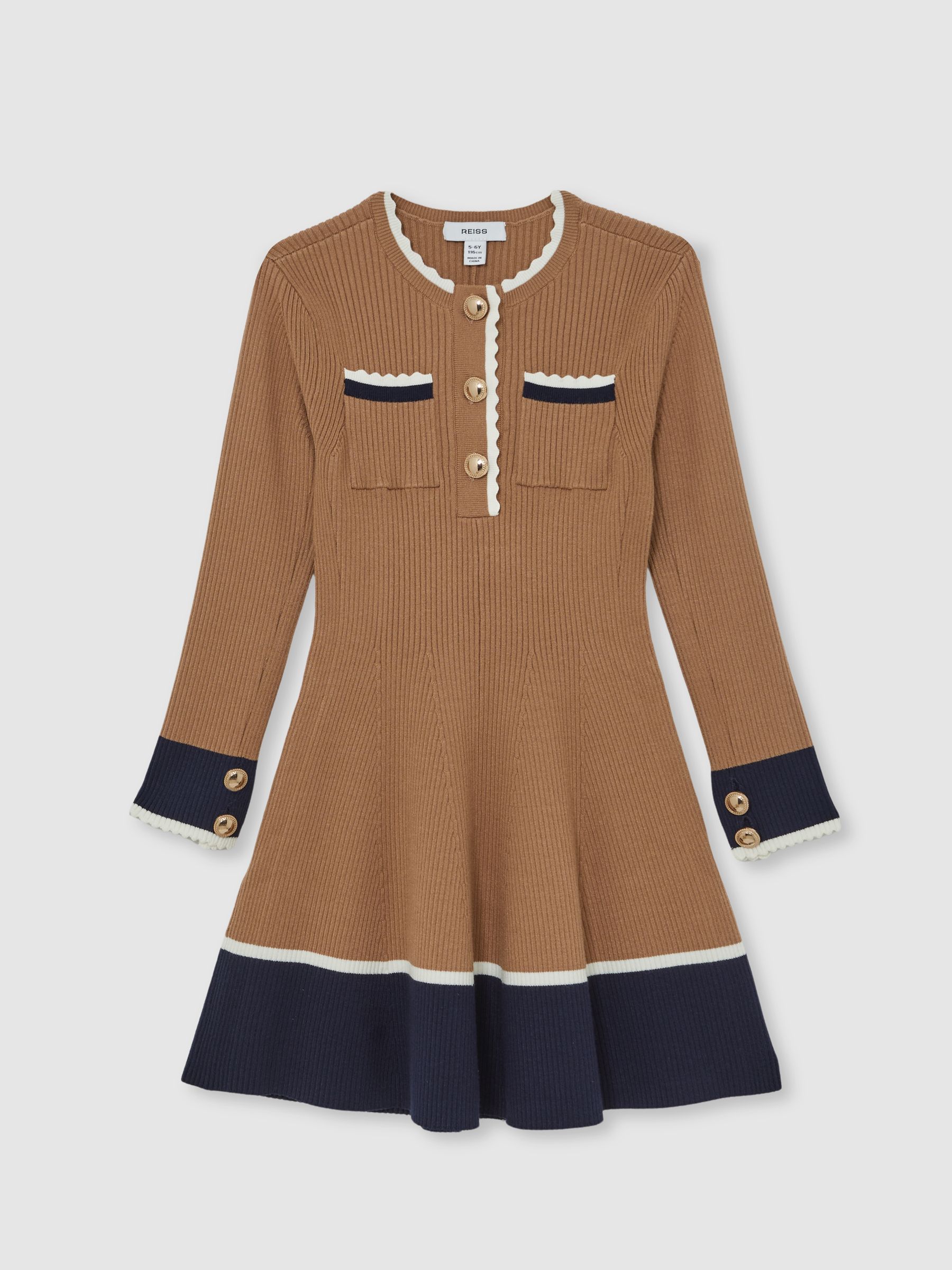 3-9 yrs Scallop-Trim Rib-Knit Dress in Camel