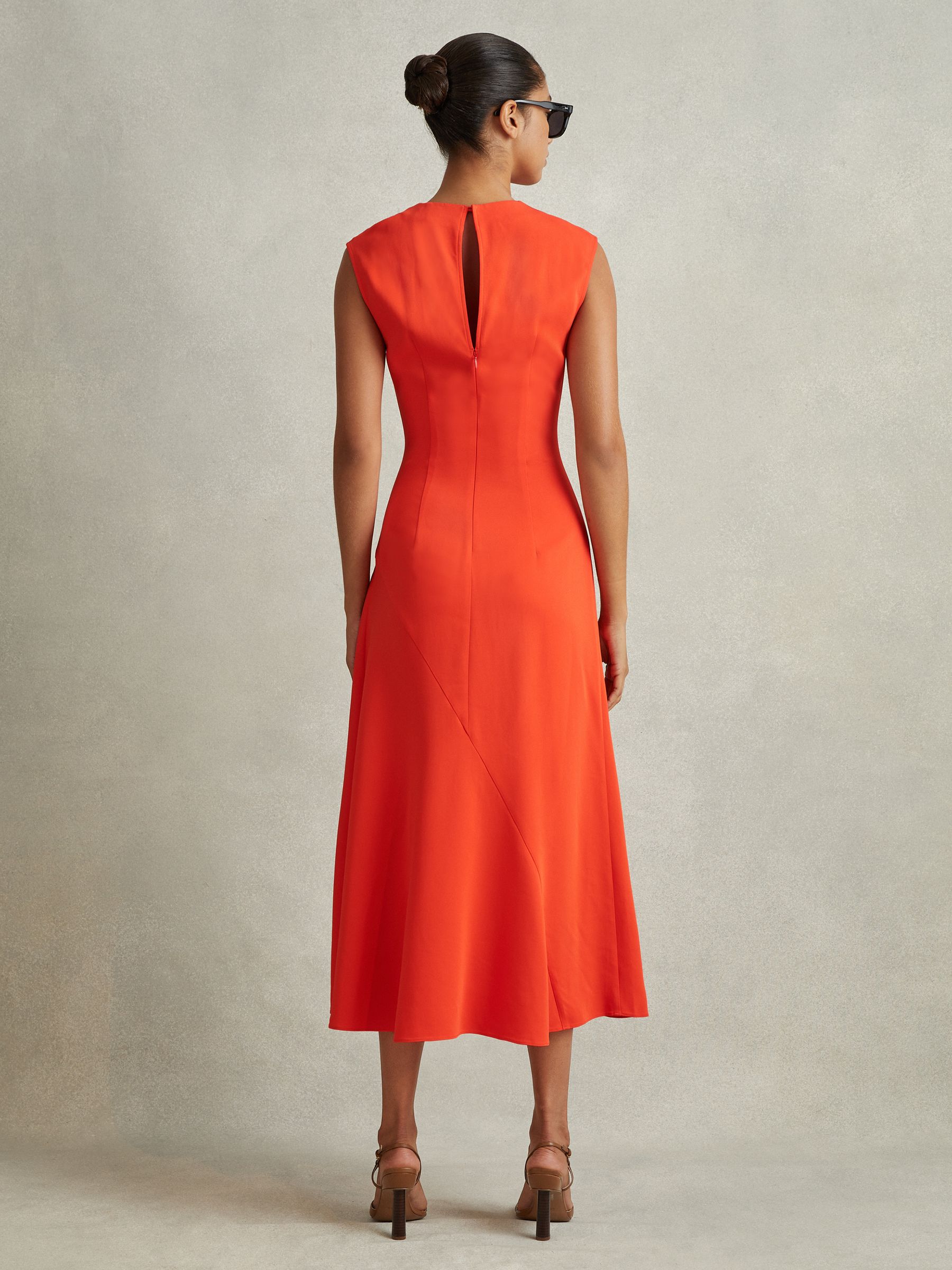 Ruched Midi Dress in Orange