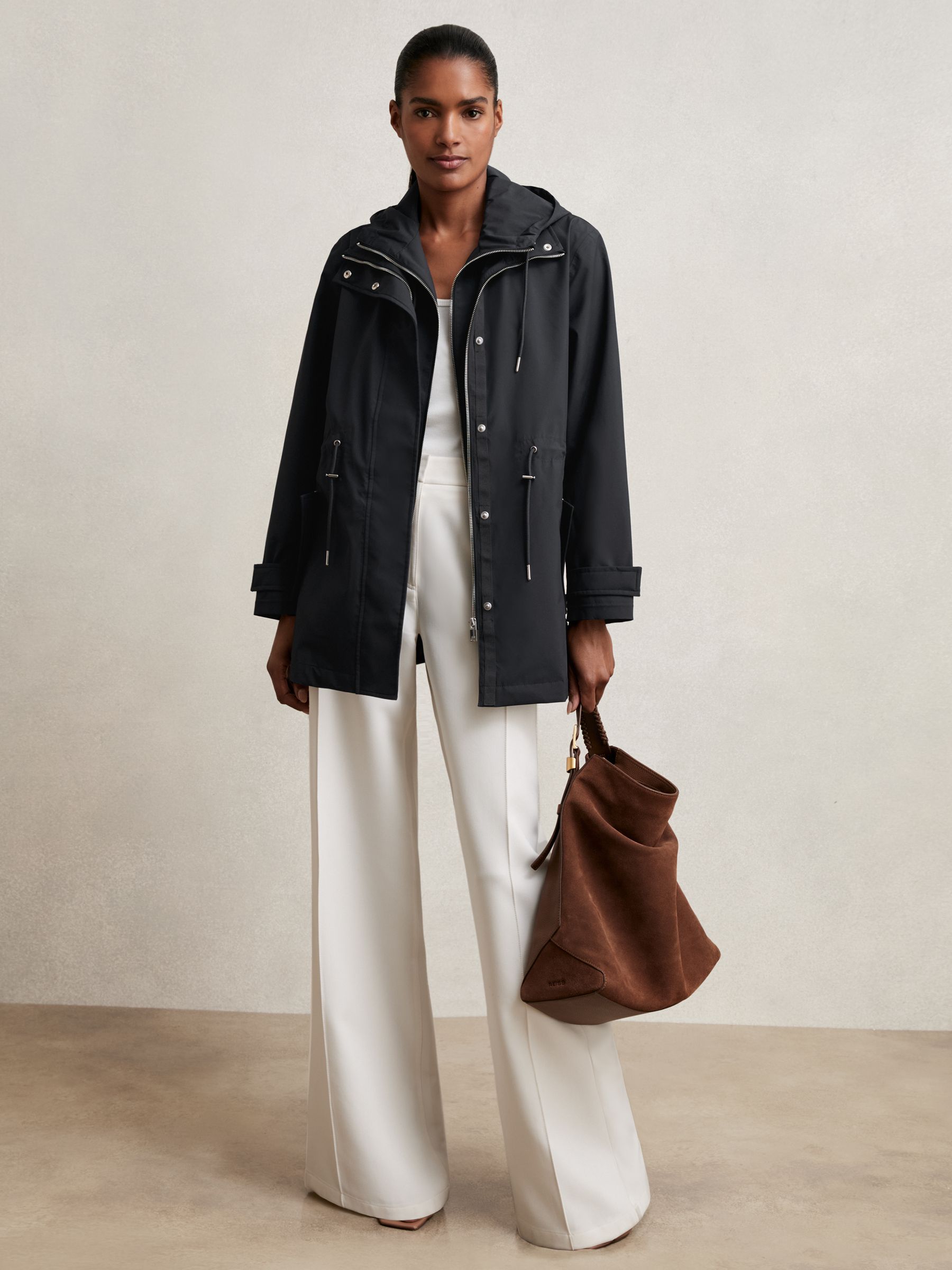 Removable-Hood Rain Coat in Navy