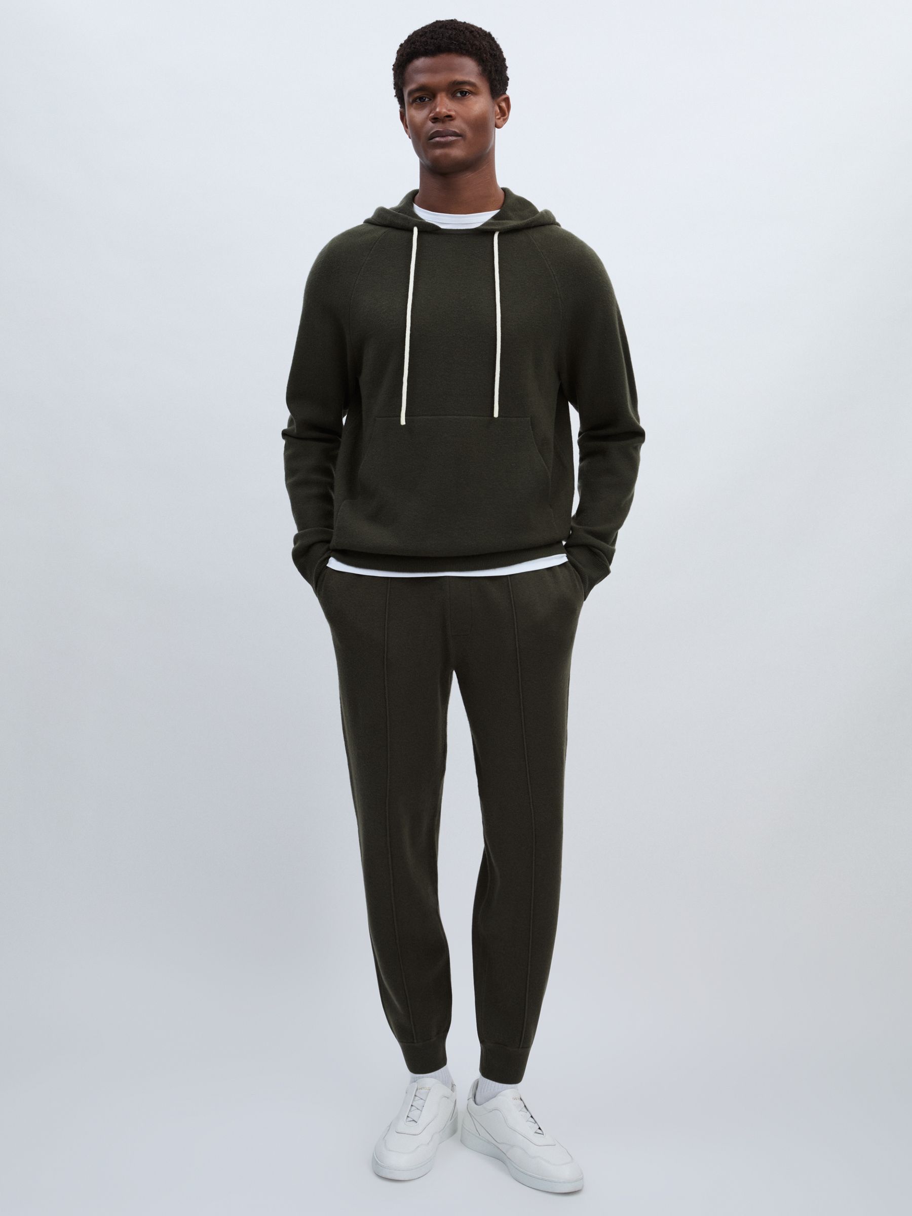 Paige Compact-Knit Drawstring Trousers in Khaki