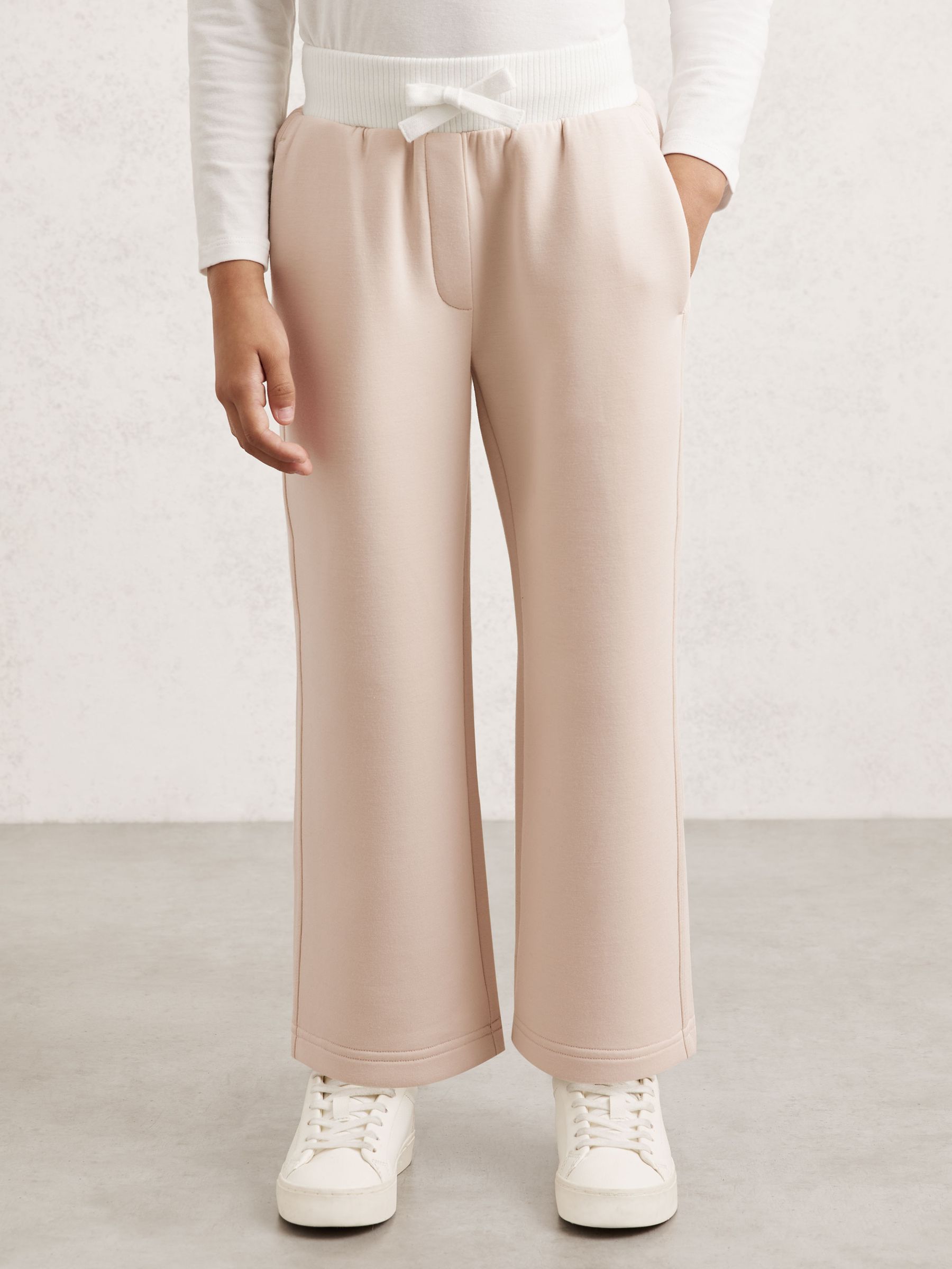 Wide-Leg Interlock Drawstring Joggers in Neutral