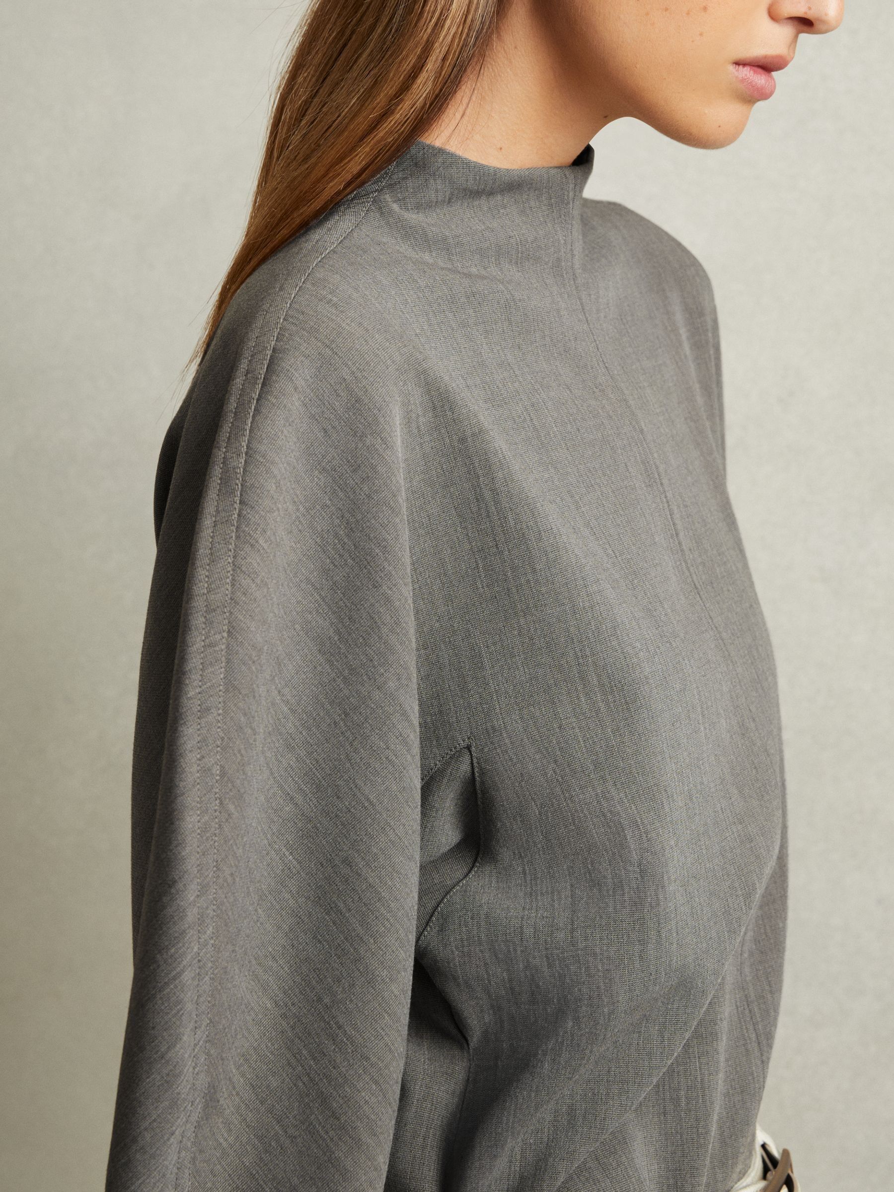 Sculpted High Neck Top in Grey