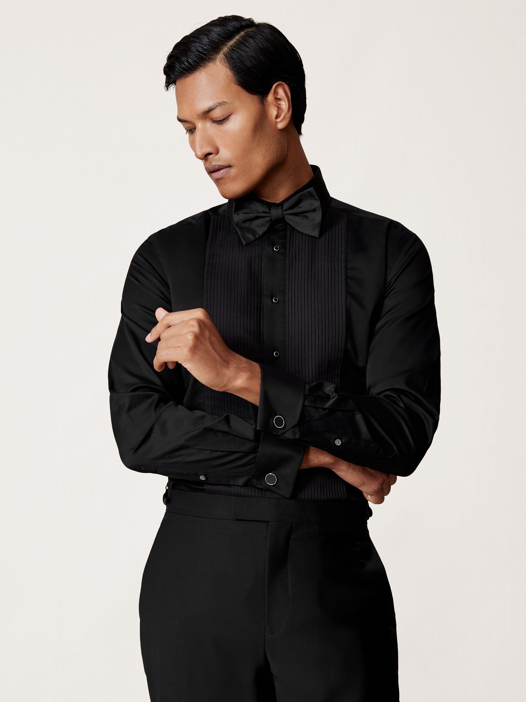 Regular Fit Cotton Double-Cuff Dinner Shirt Regular-Fit in Black