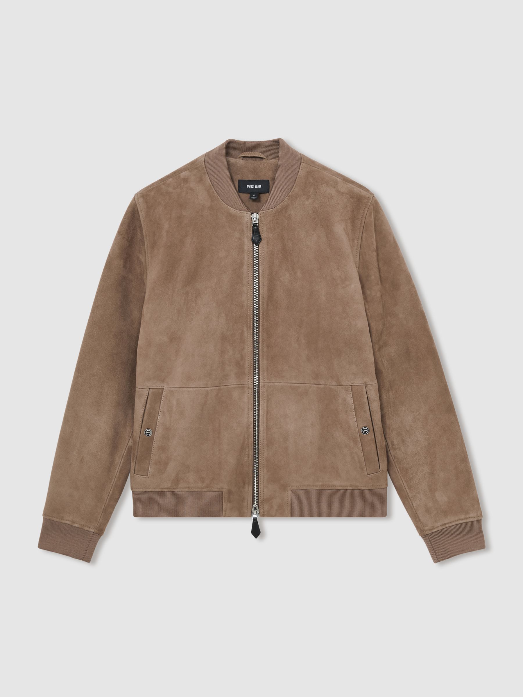 Suede Zip-Through Bomber Jacket in Mink