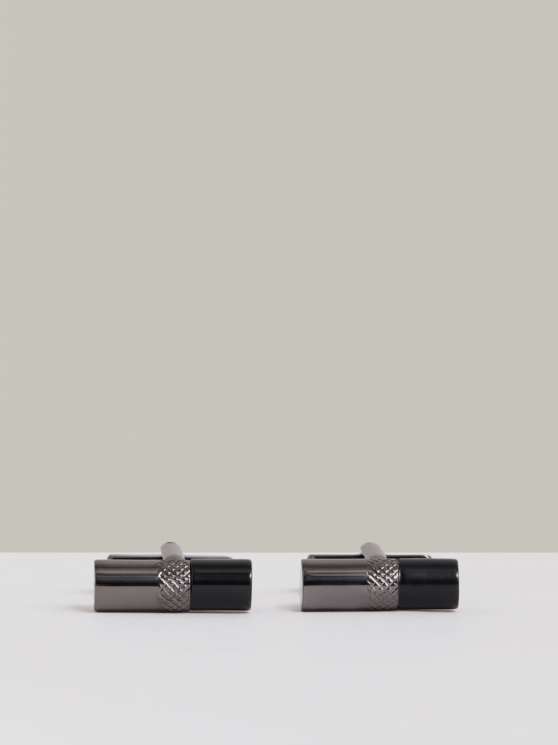 Onyx Barrel Cufflinks in Gunmetal Tone /Onyx