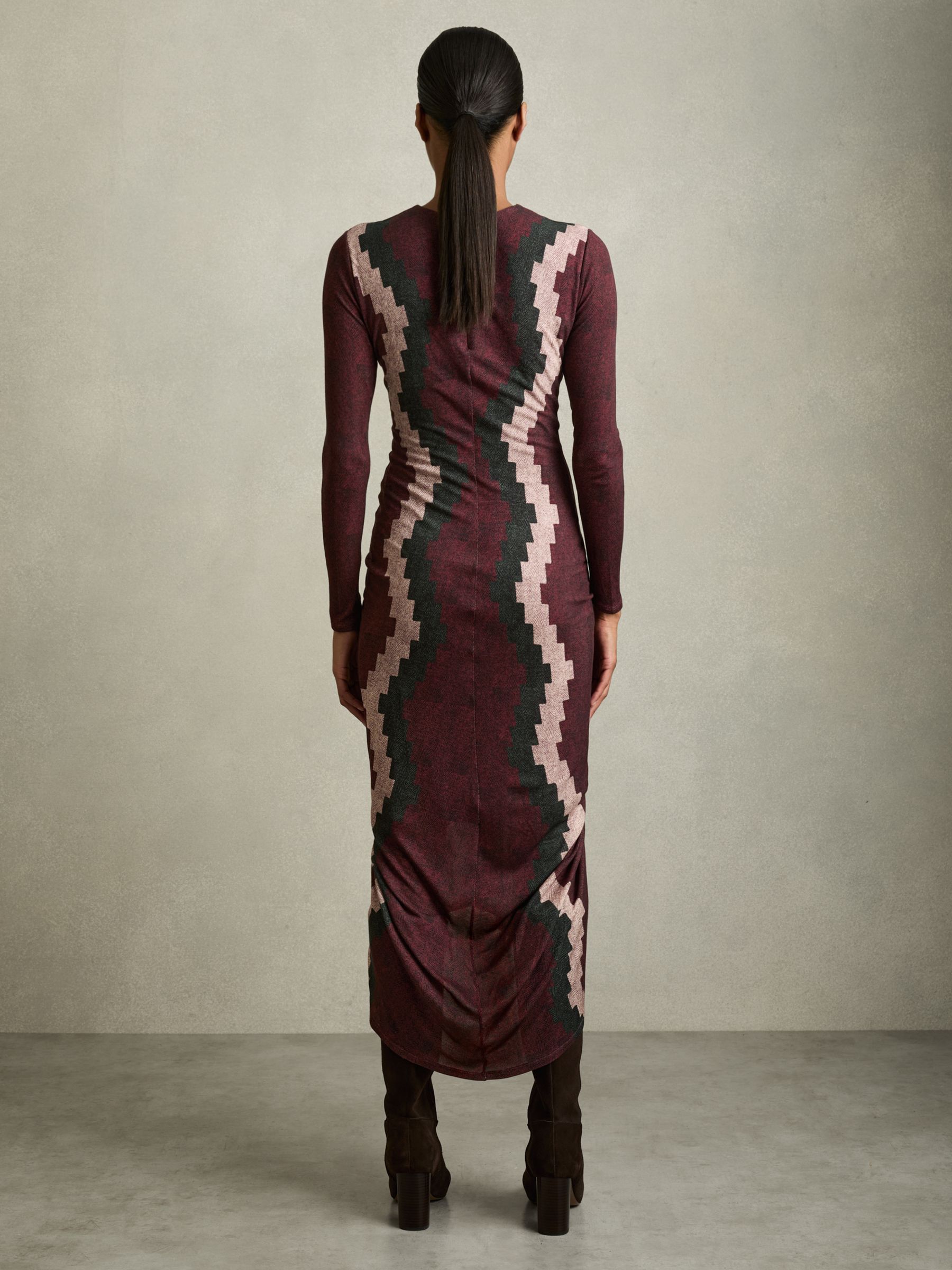 Petite Jersey Ruched Printed Dress With Wool in Burgundy