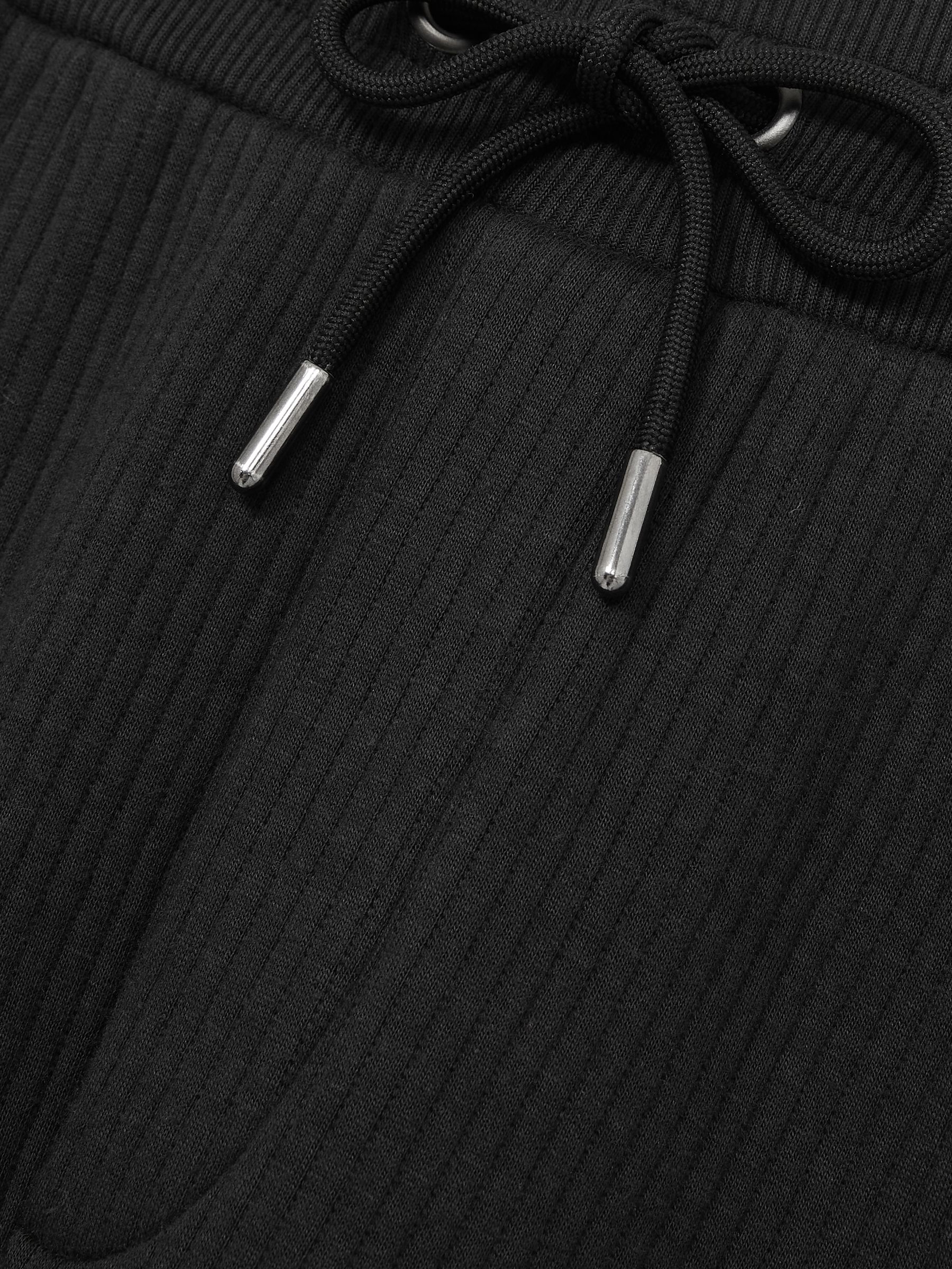 Cotton-Blend Ribbed Drawstring Joggers in Washed Black