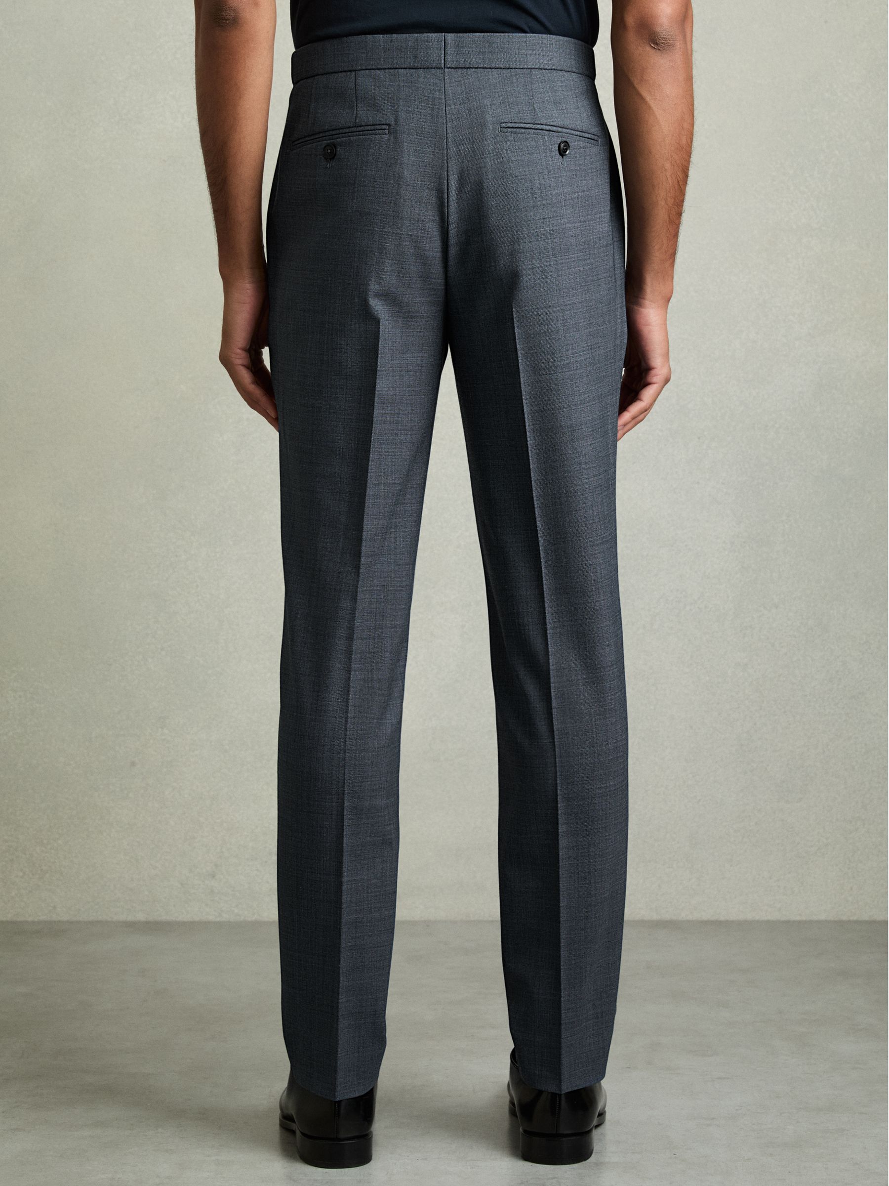 Slim-Fit Sharkskin Suit Trousers Wool-Blend in Airforce Blue