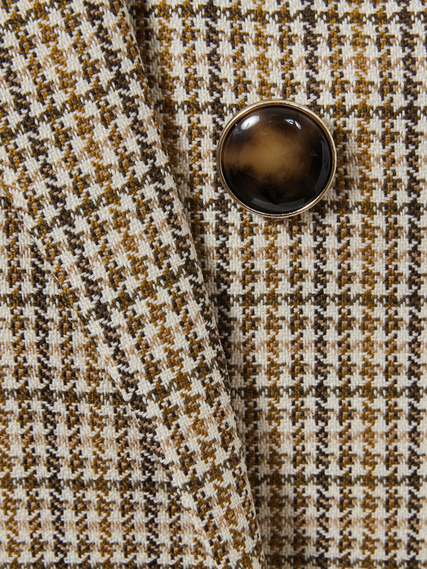 Wool Double-Breasted Houndstooth-Check Blazer in Brown Check