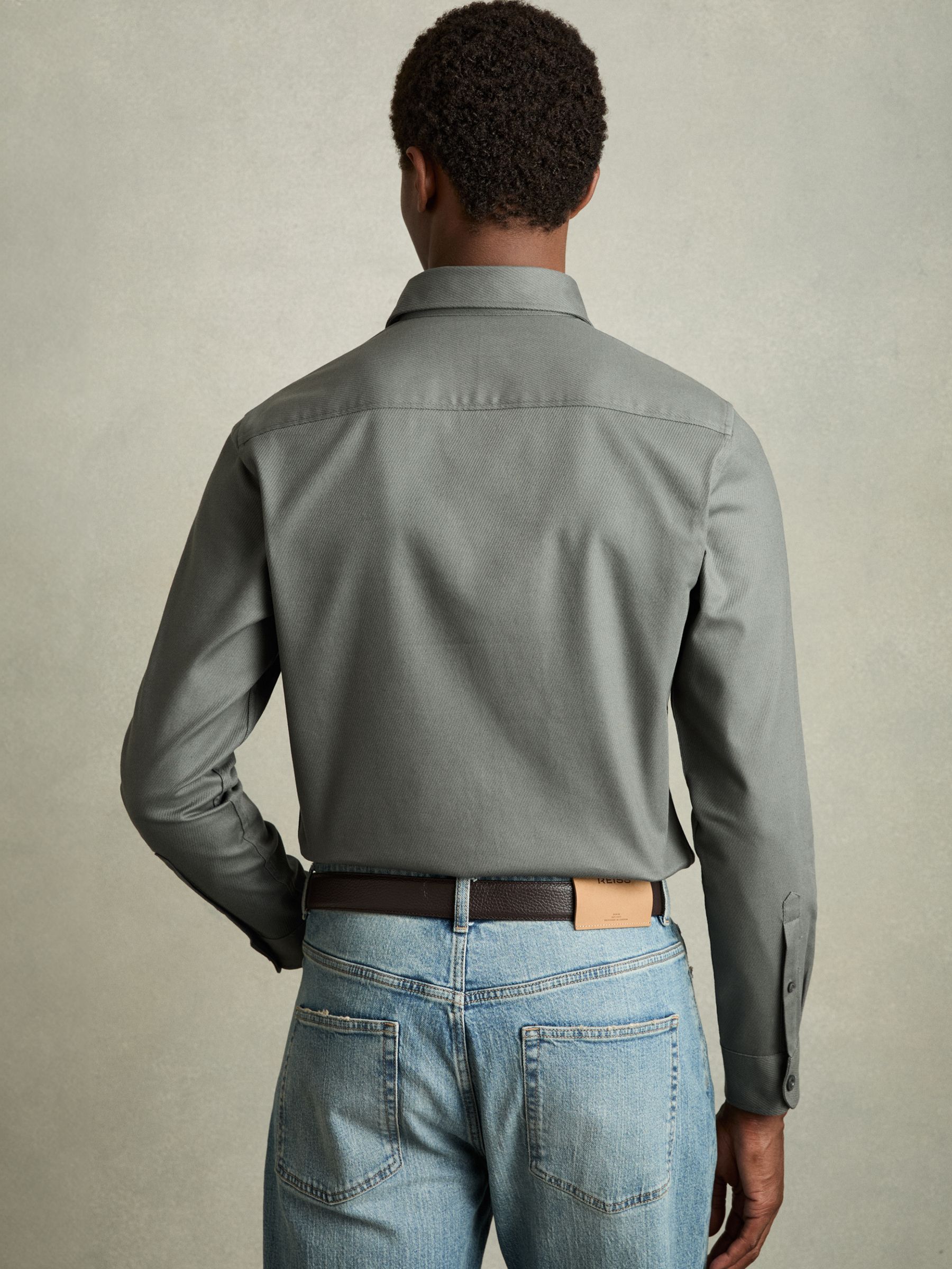 Stretch-Cotton Twill Twin-Pocket Overshirt in Sage
