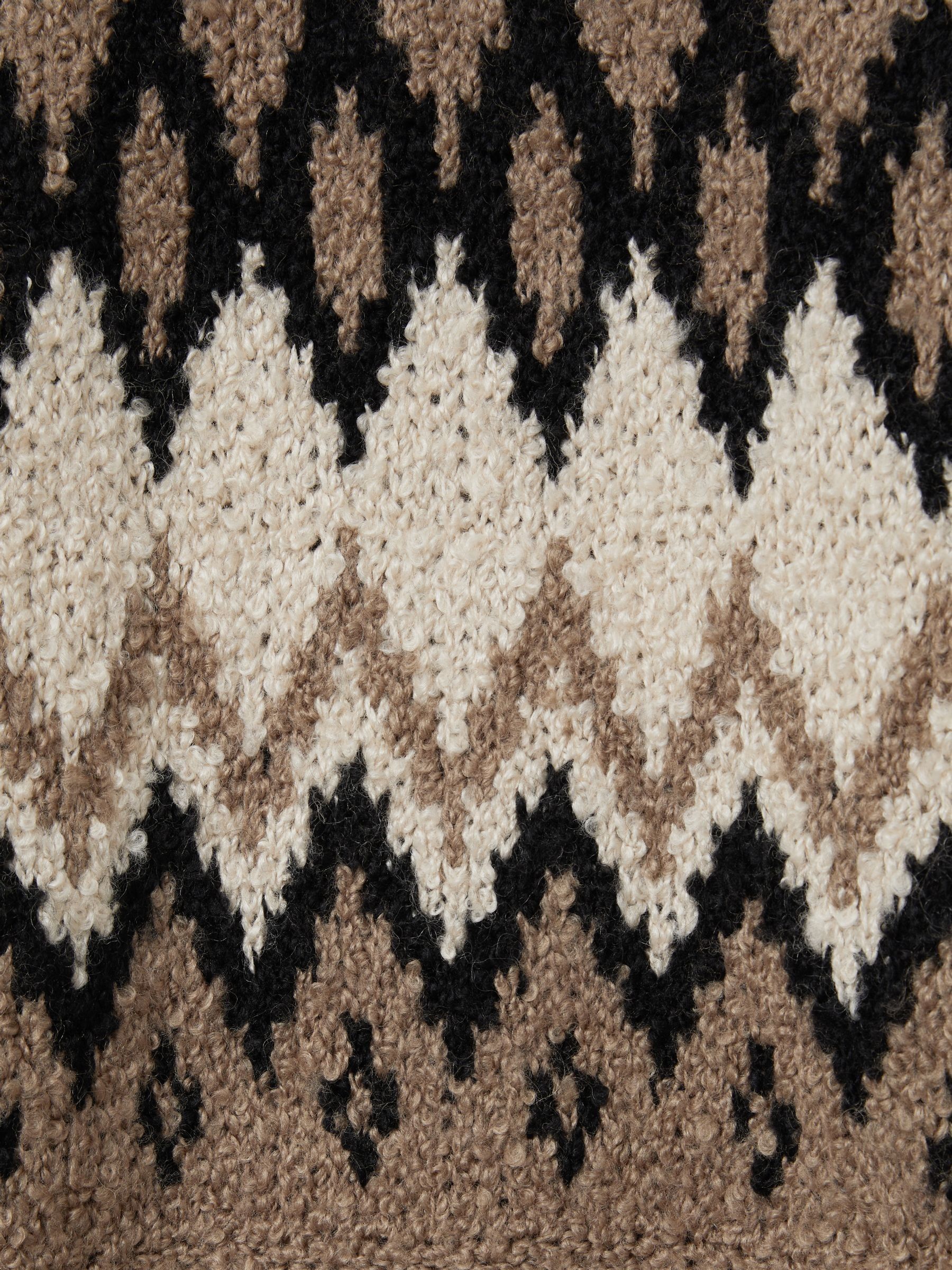 Chunky Fairisle Pattern Knit Funnel Neck Jumper in Brown