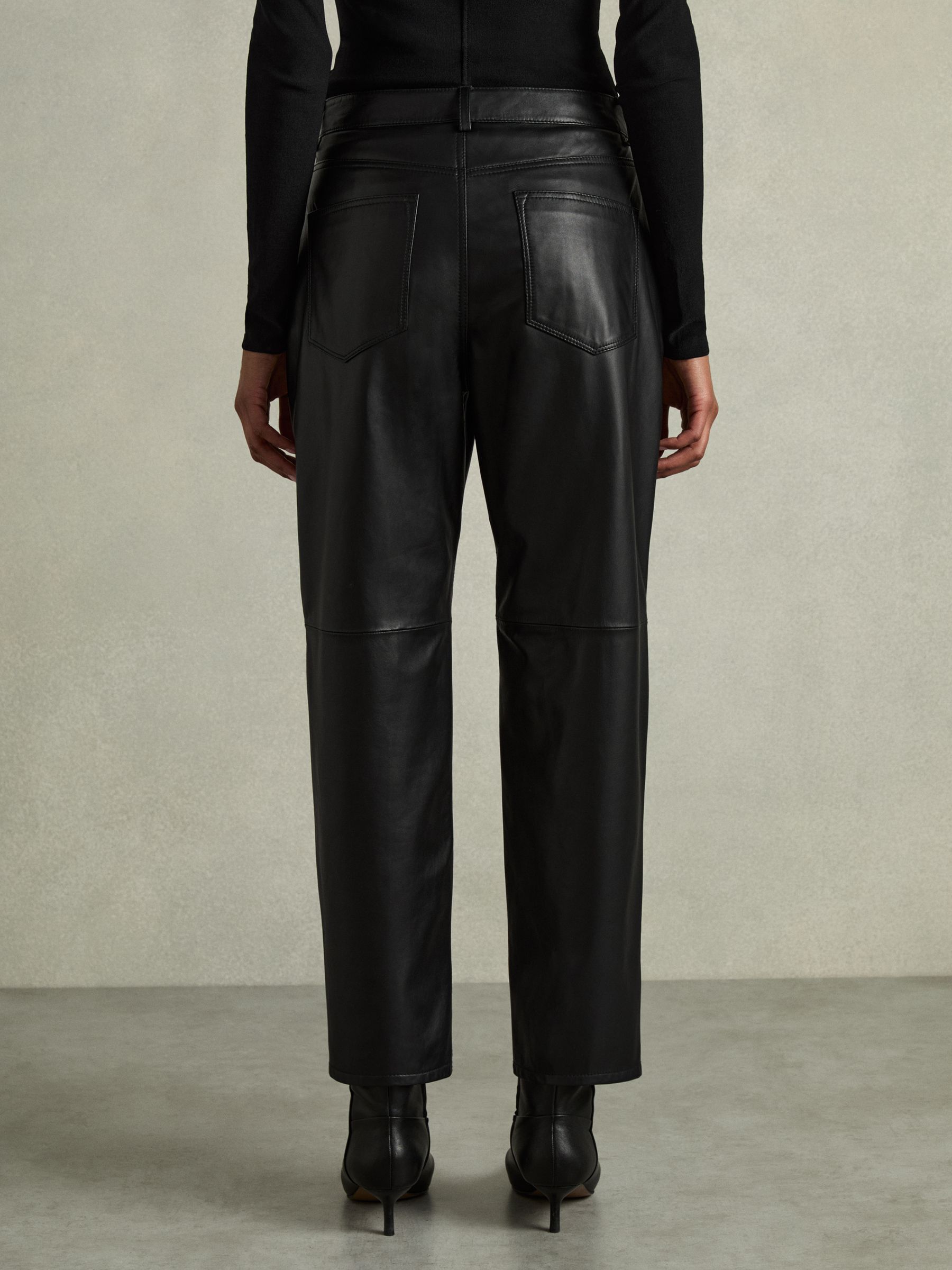 Leather Slim-Leg Trousers in Black