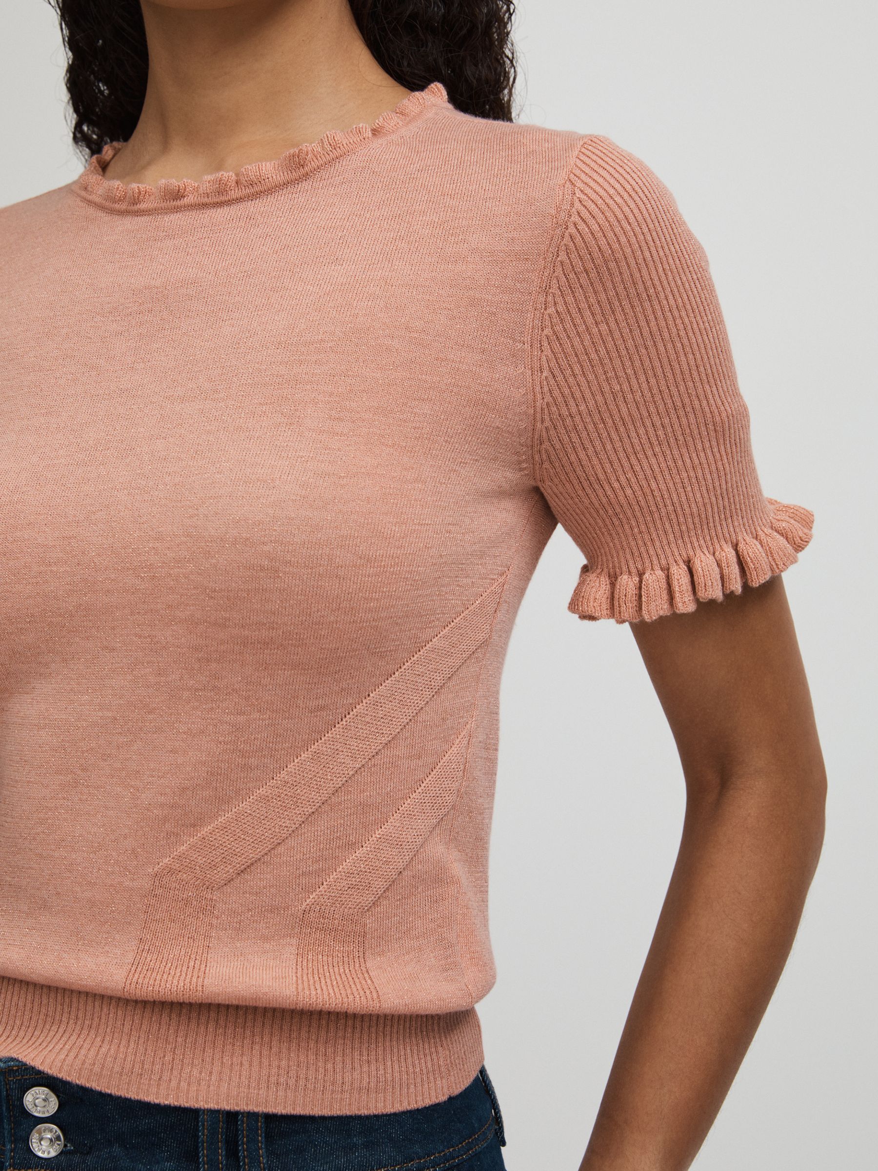 Paige Metallic Ruffle Trim Top in Peach