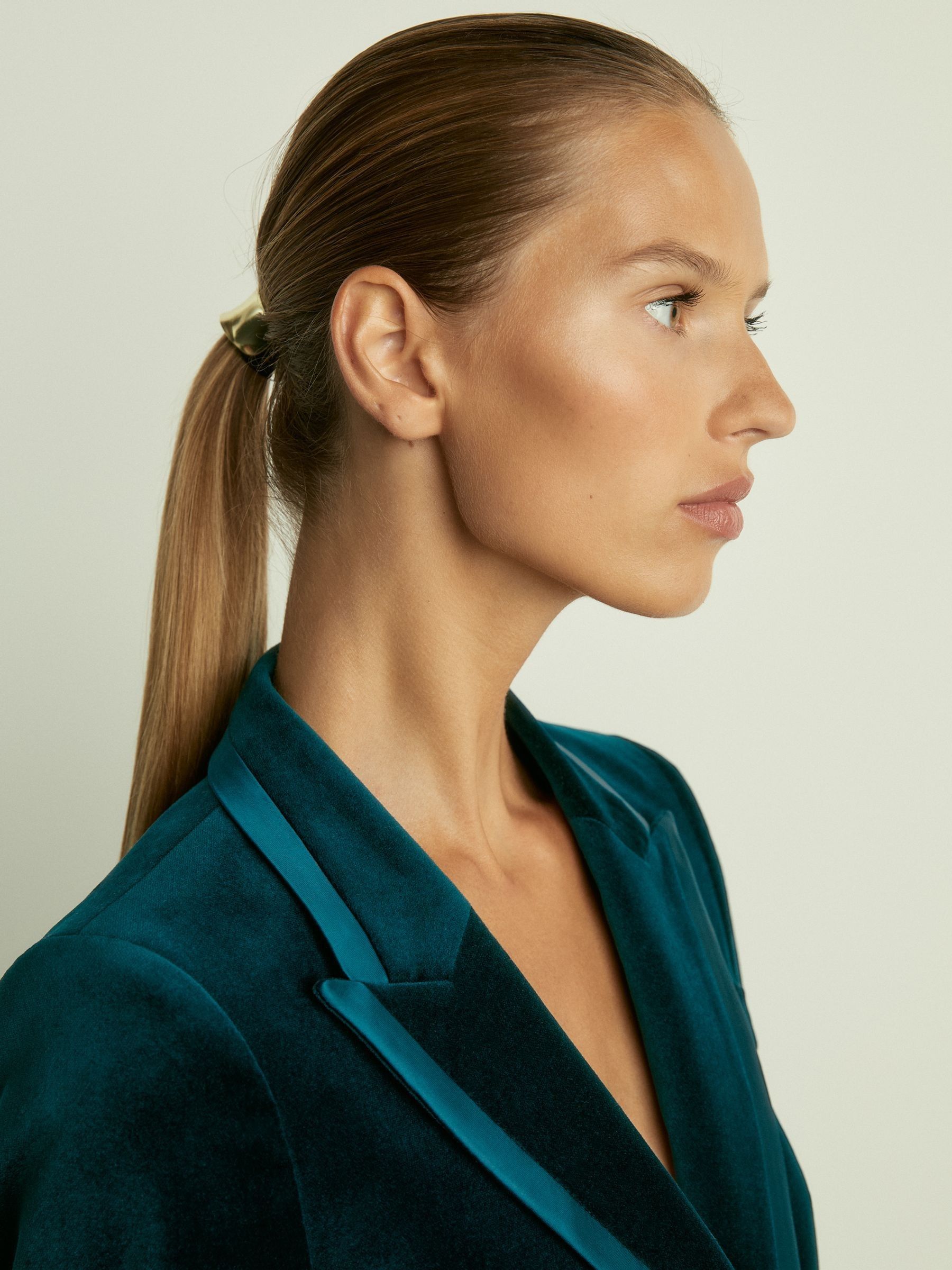 Velvet and Satin Single Breasted Suit Jacket in Teal